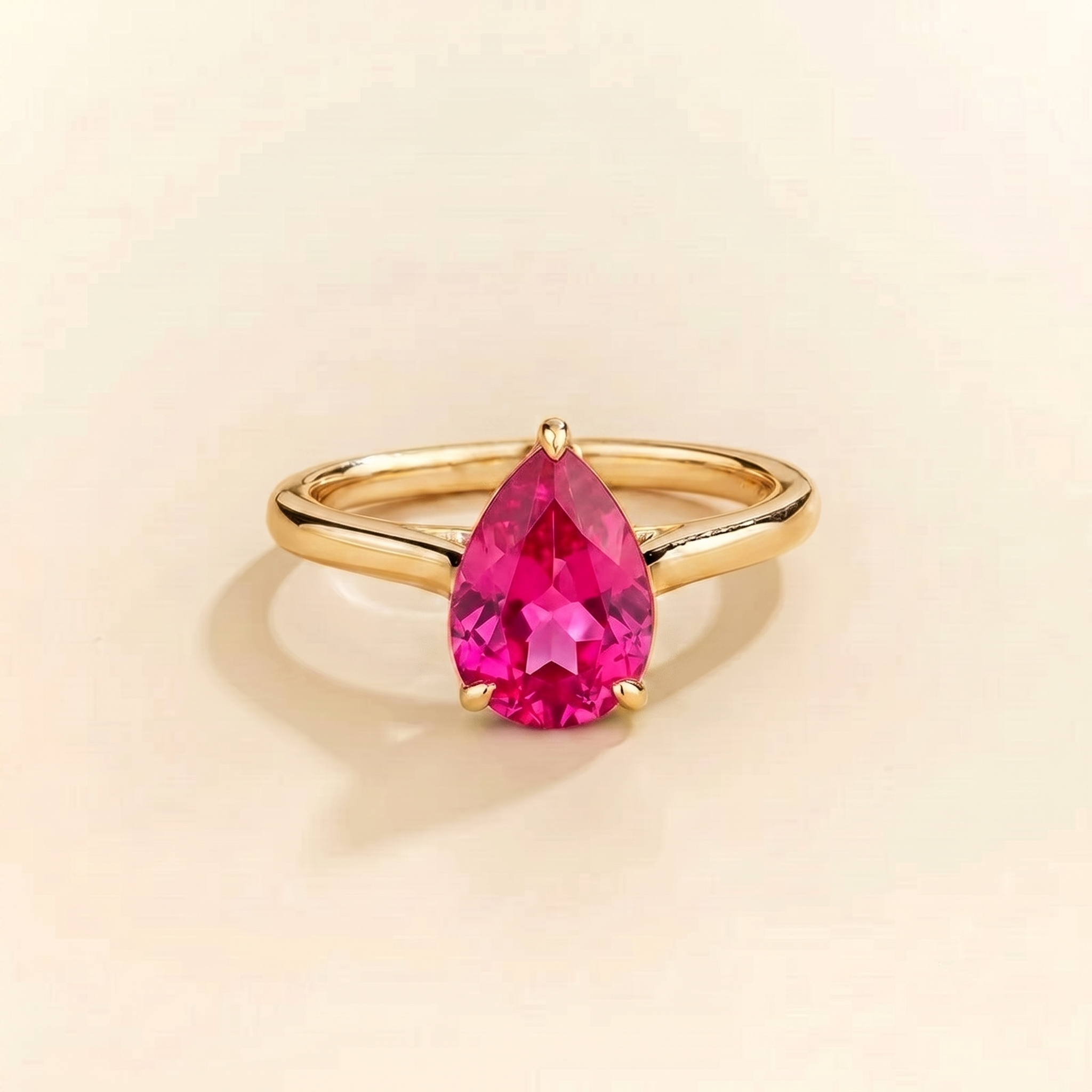 Pandal Pear Shape Vivid Pink Sapphire Cathedral Solitaire Ring front