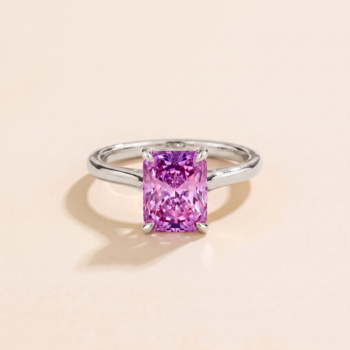 Clair Radiant Shape Purple Sapphire Cathedral Solitaire Ring front