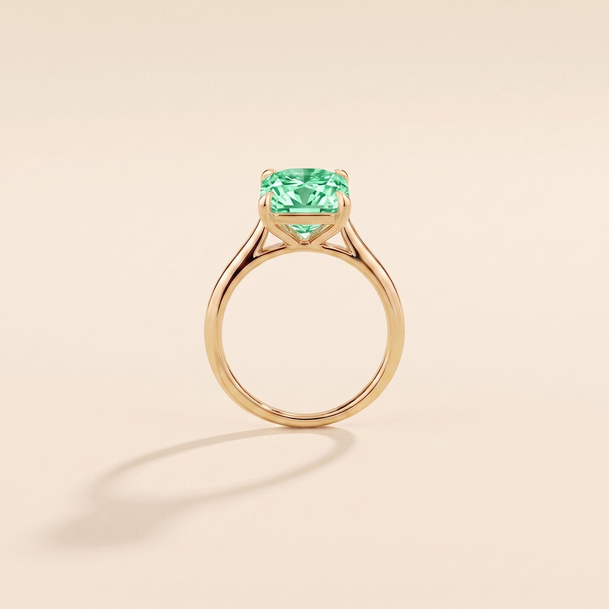 Clair Radiant Shape Green Sapphire Cathedral Solitaire Ring side profile