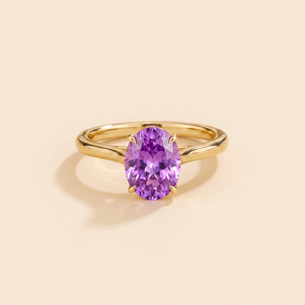 Lyra Oval Shape Purple Sapphire Cathedral Solitaire Ring front