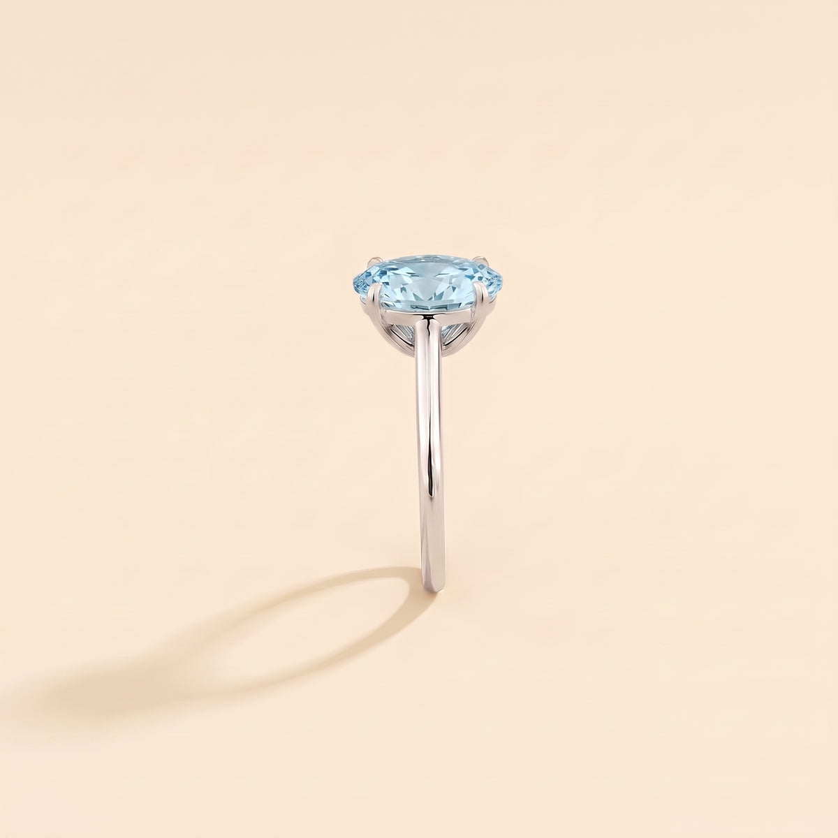 Lyra Oval Shape Aquamarine Cathedral Solitaire Ring side edge