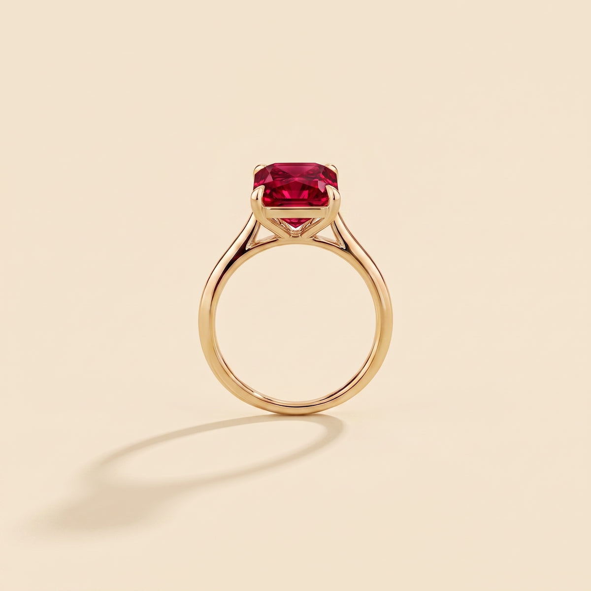 Clair Radiant Shape Ruby Cathedral Solitaire Ring side profile