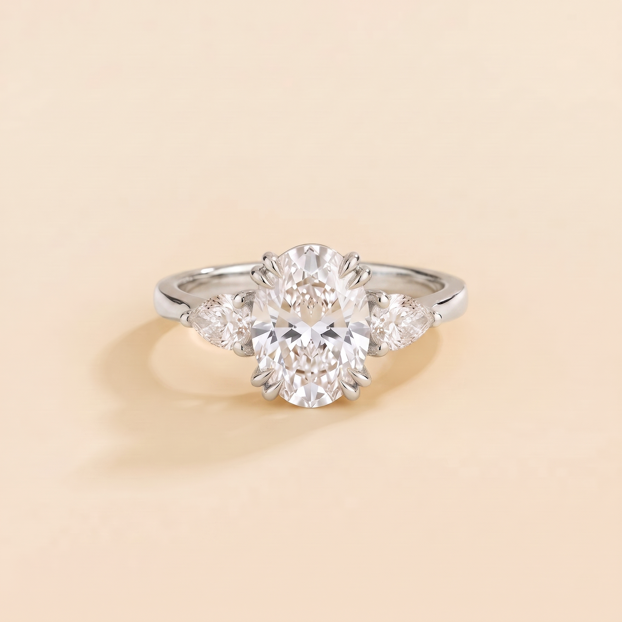 Isra Diamond Oval Cut & Pear Cut White Gold Ring