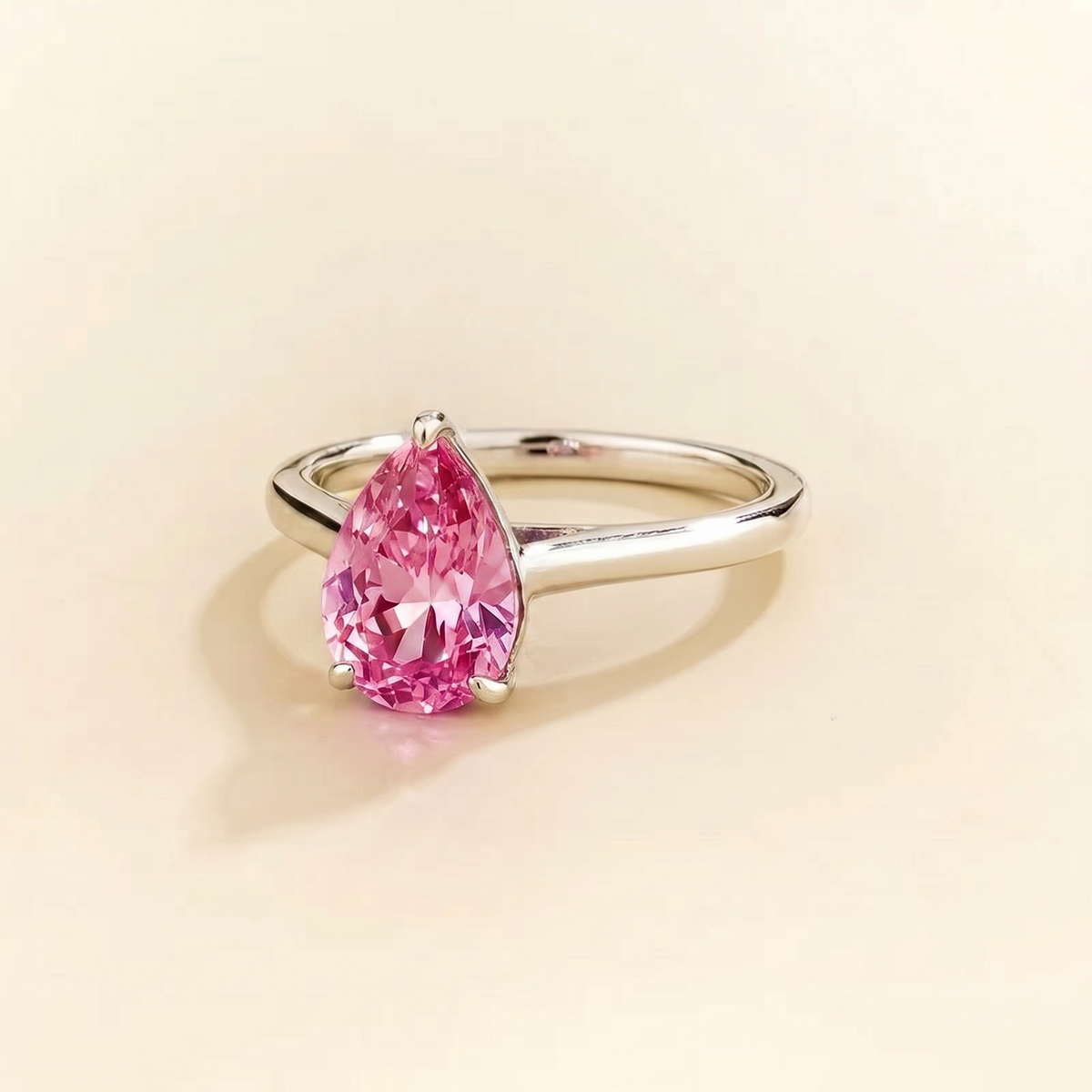Pandal Pear Shape Pink Sapphire Cathedral Solitaire Ring in White gold