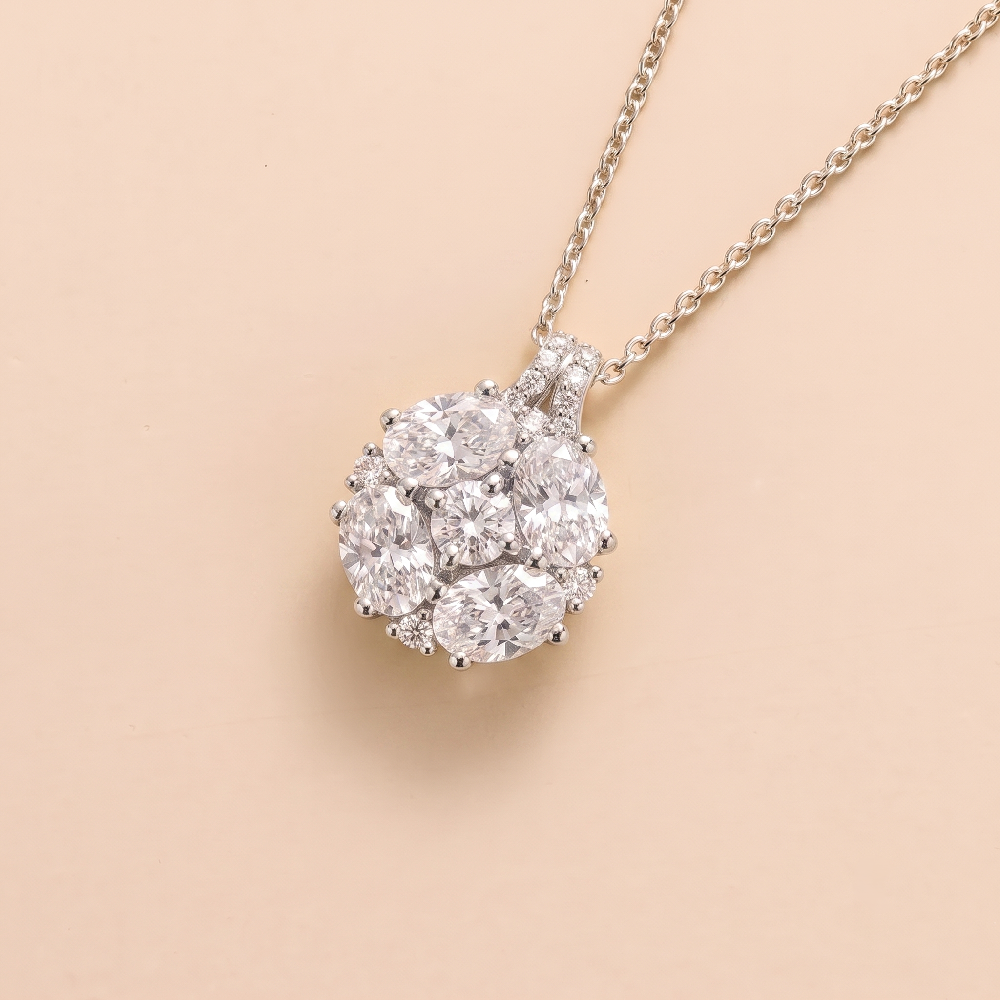 Oval-Cut Diamond Pendant Necklace in White Gold