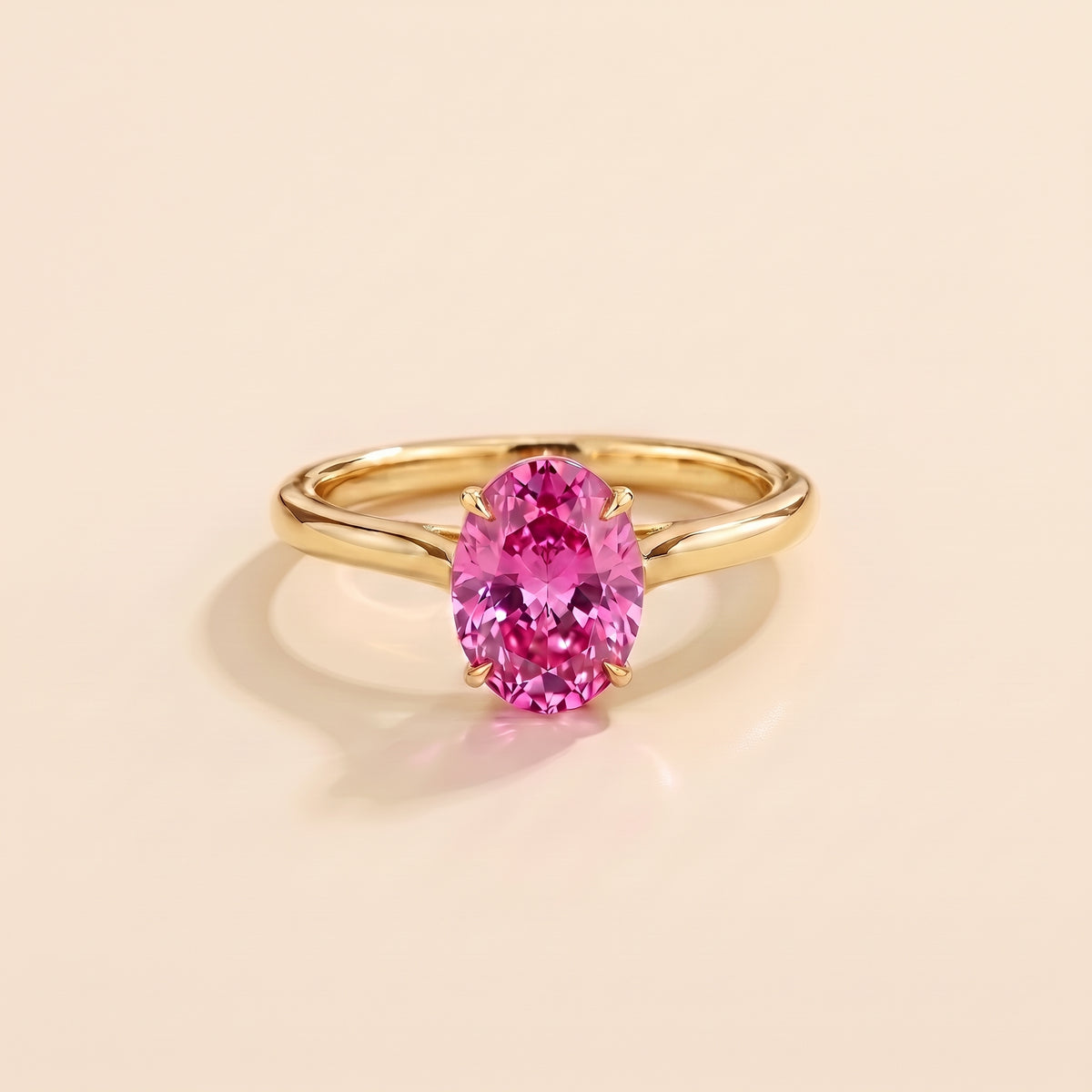 Lyra Oval Shape Vivid Pink Sapphire Cathedral Solitaire Ring front