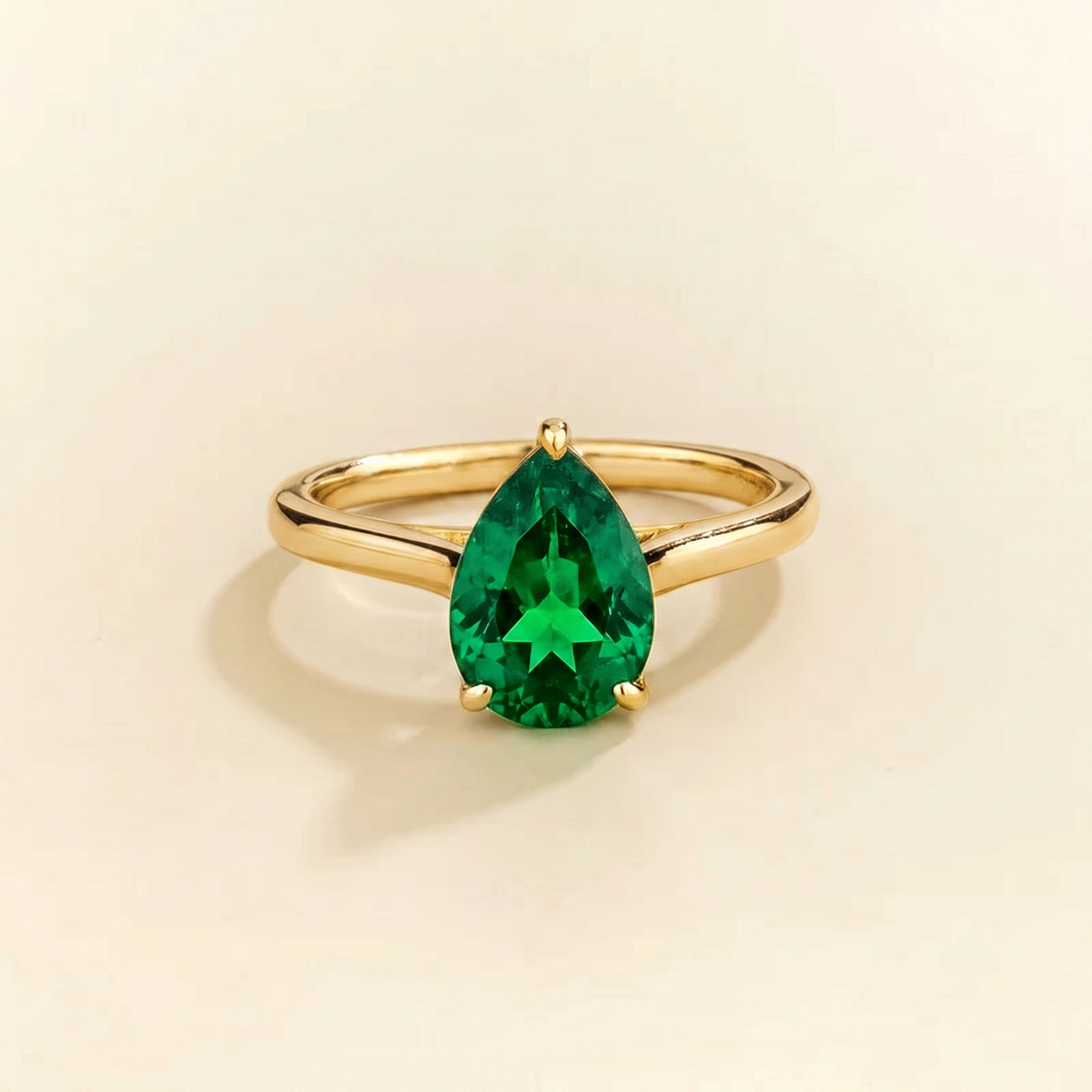Pandal Pear Shape Emerald Cathedral Solitaire Ring front