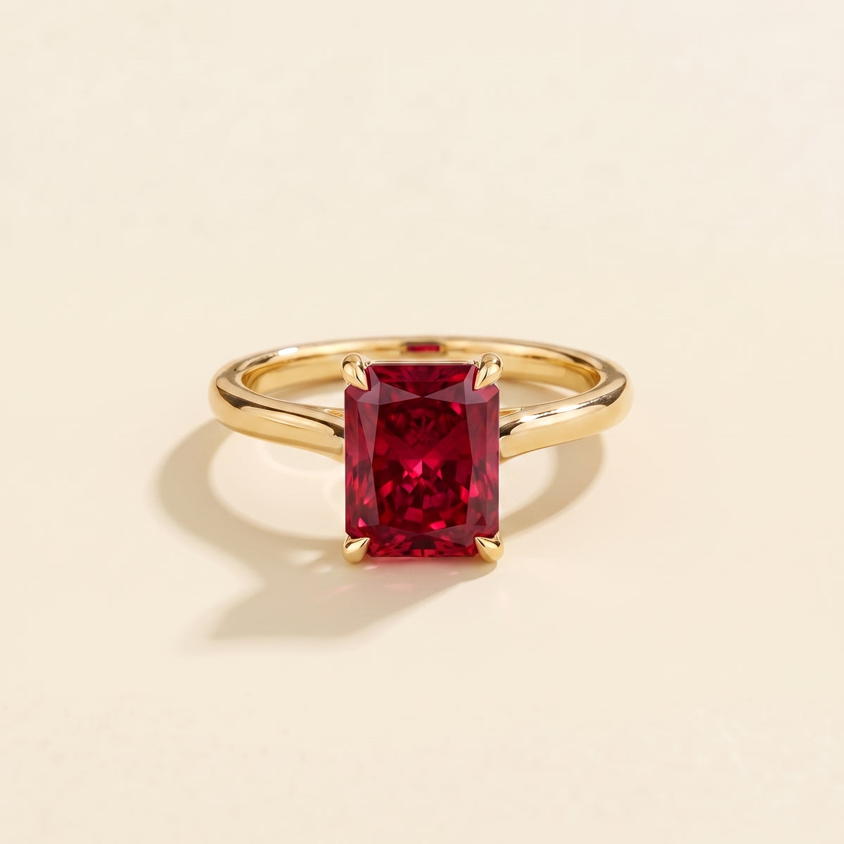 Clair Radiant Shape Ruby Cathedral Solitaire Ring front