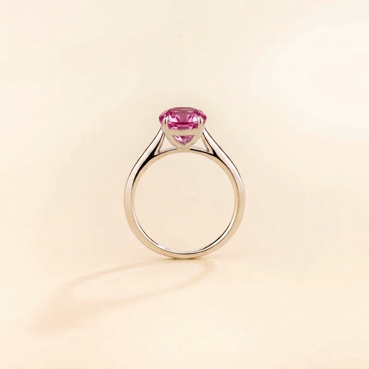 Pandal Pear Shape Pink Sapphire Cathedral Solitaire Ring in White gold
