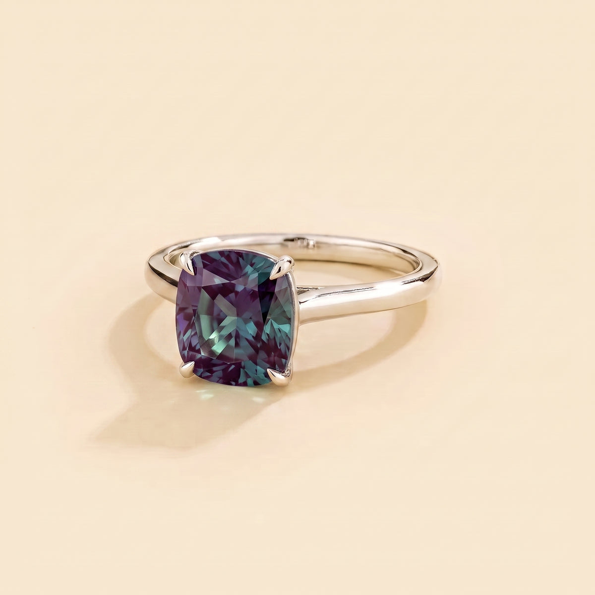 Iris Cushion Shape Alexandrite Cathedral Solitaire Ring three quarter