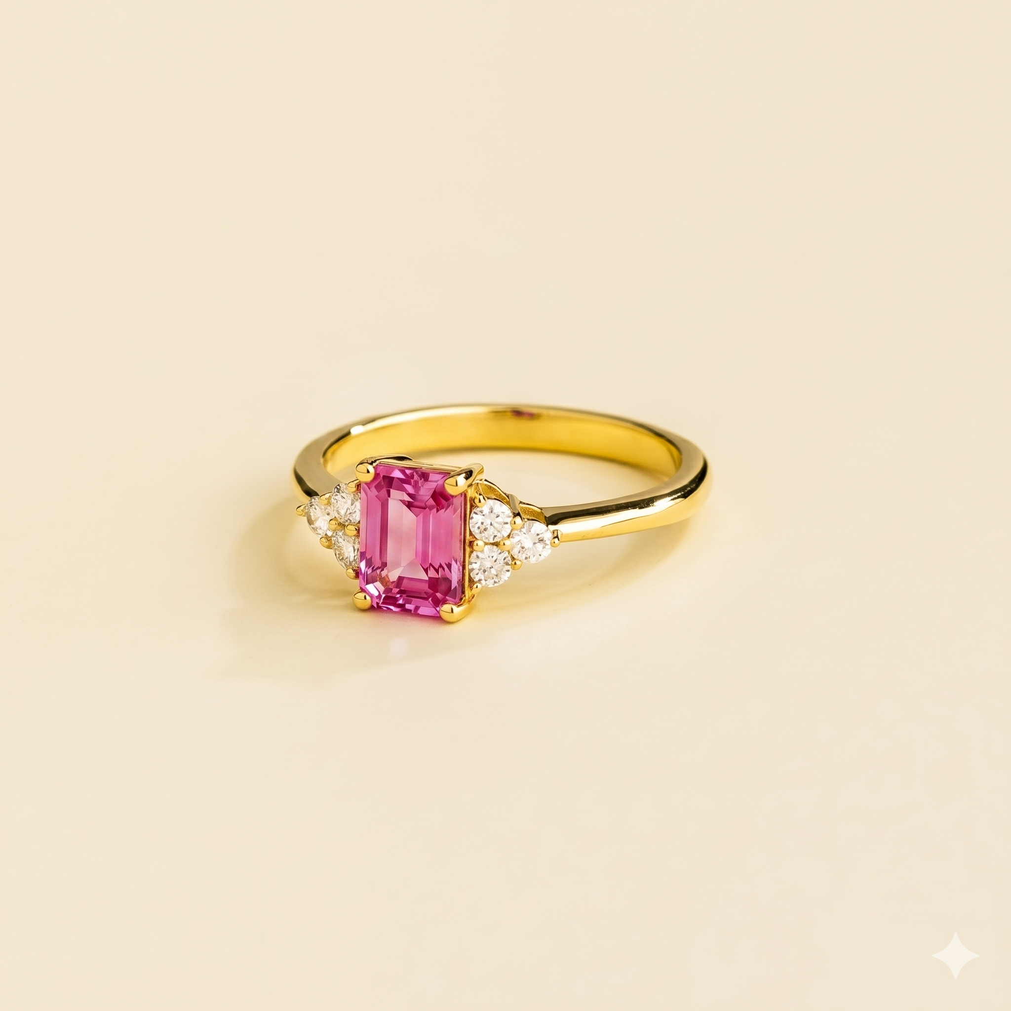 Chateau Pink Sapphire Emerald-Cut & Diamond Ring in Gold