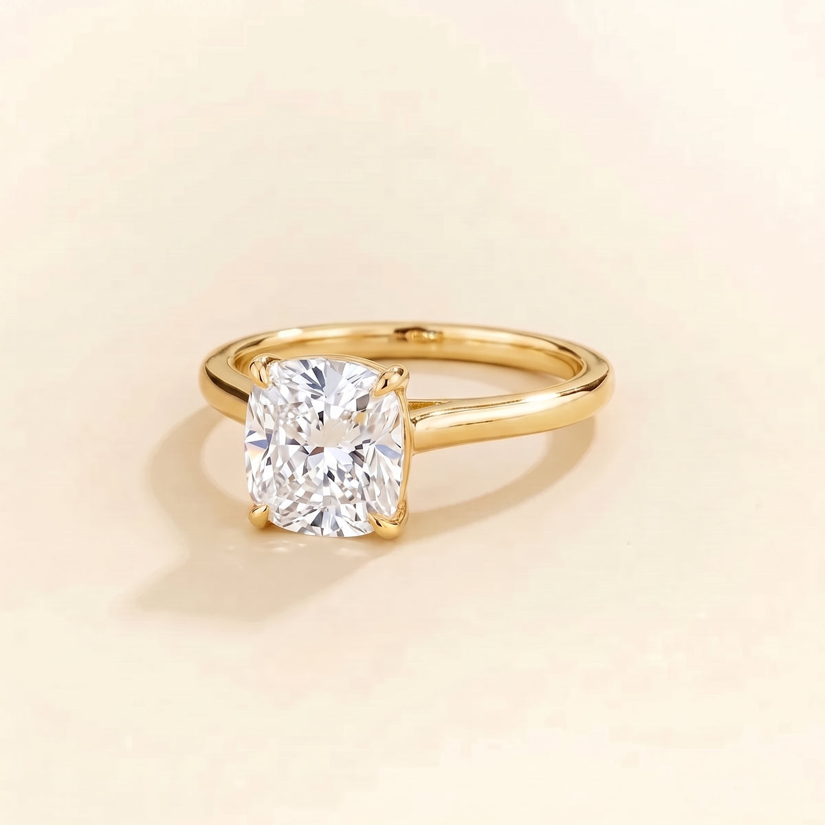 Cushion Shape Diamond Cathedral Solitaire Ring in Gold