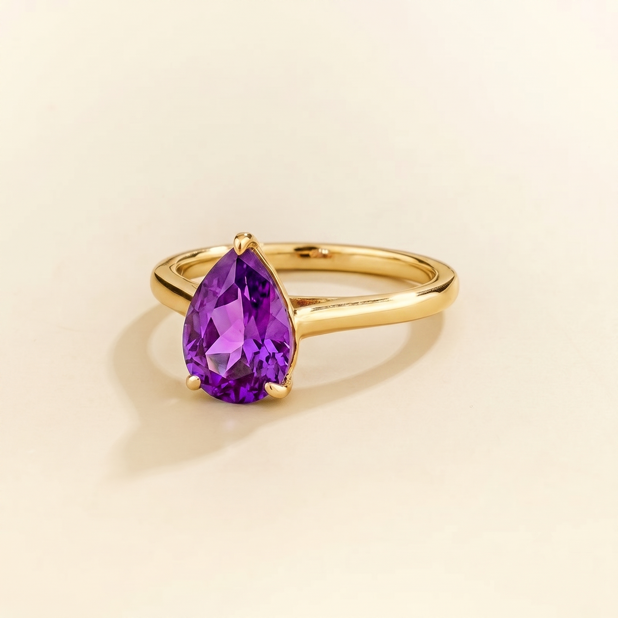 Pandal Pear Shape Purple Sapphire Cathedral Solitaire Ring three quarter