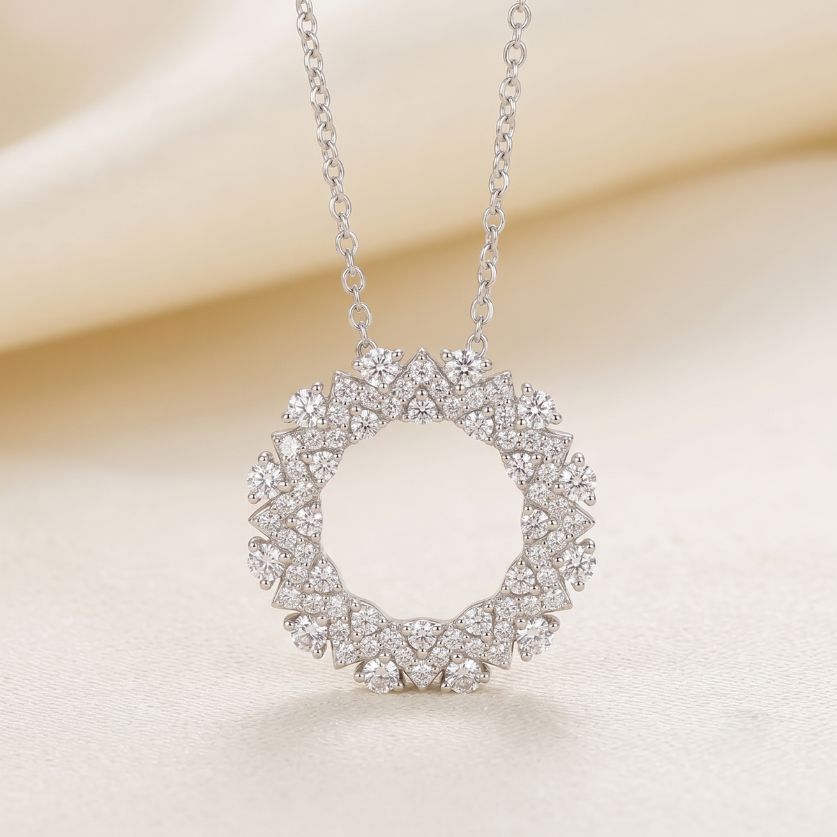 Starry Diamond Eternity Circle Pendant Necklace In White Gold