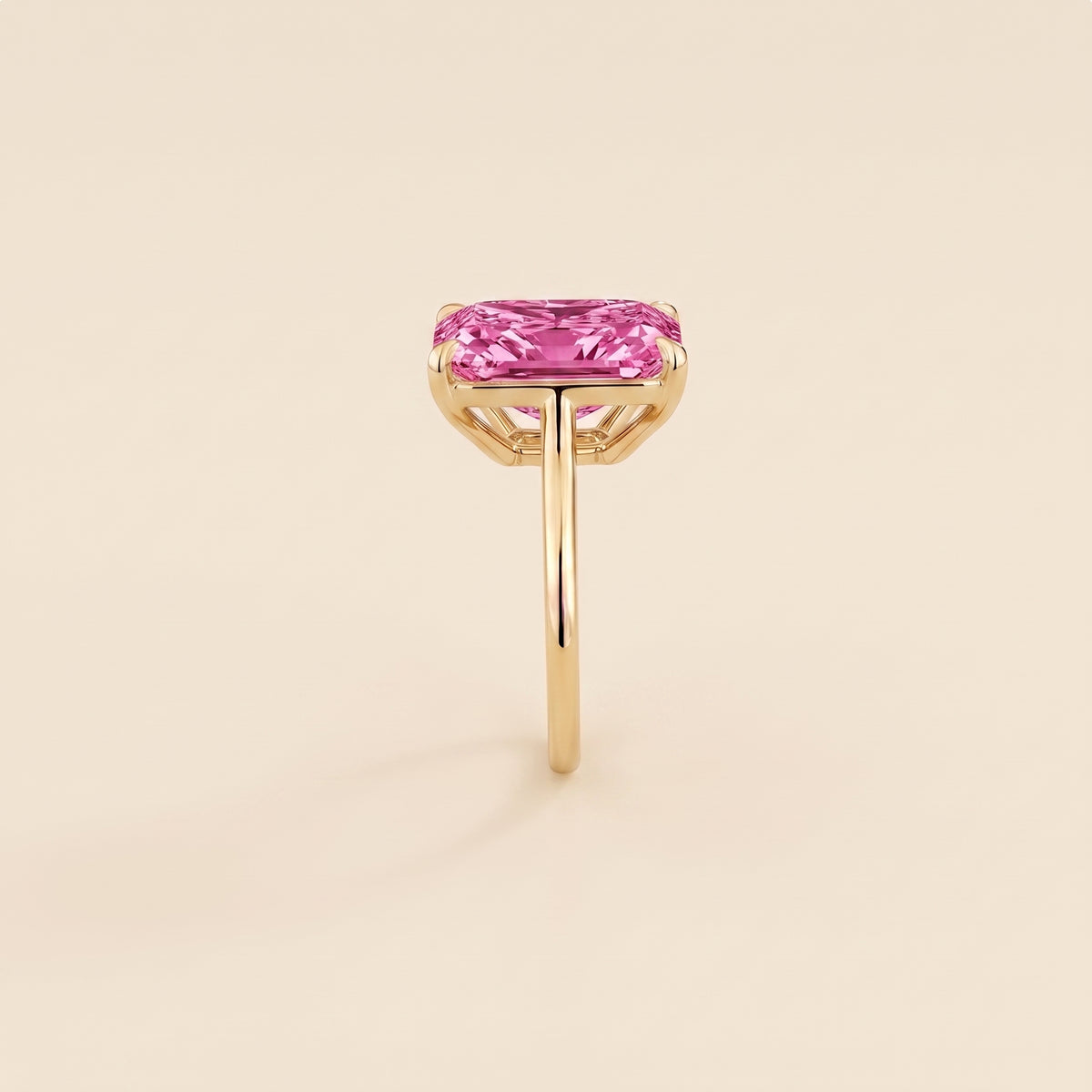 Clair Radiant Shape Vivid Pink Sapphire Cathedral Solitaire Ring side edge
