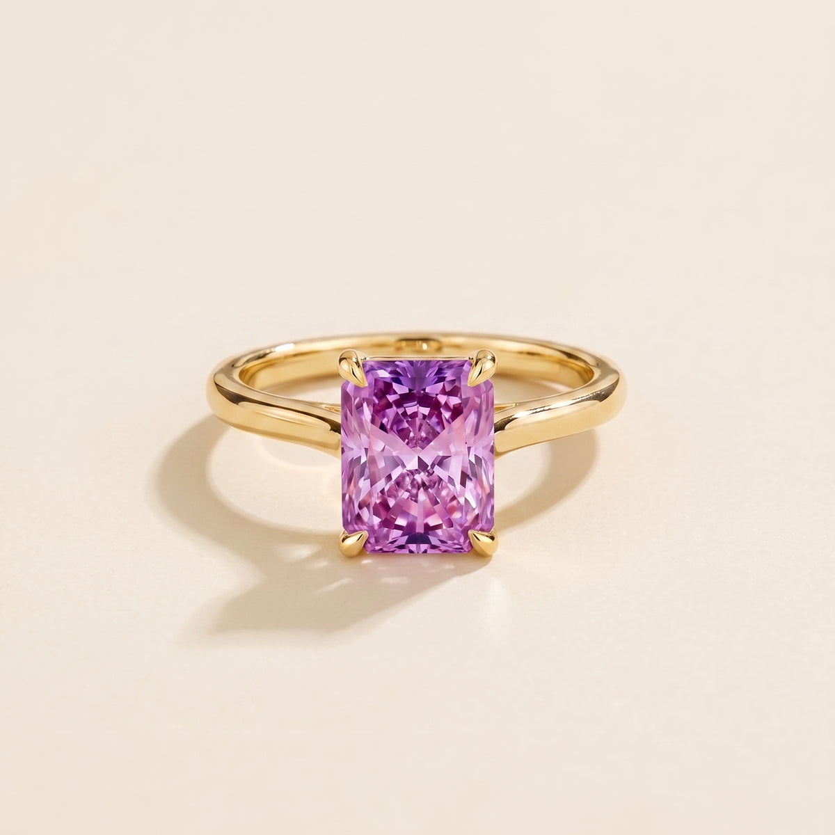 Clair Radiant Shape Purple Sapphire Cathedral Solitaire Ring front