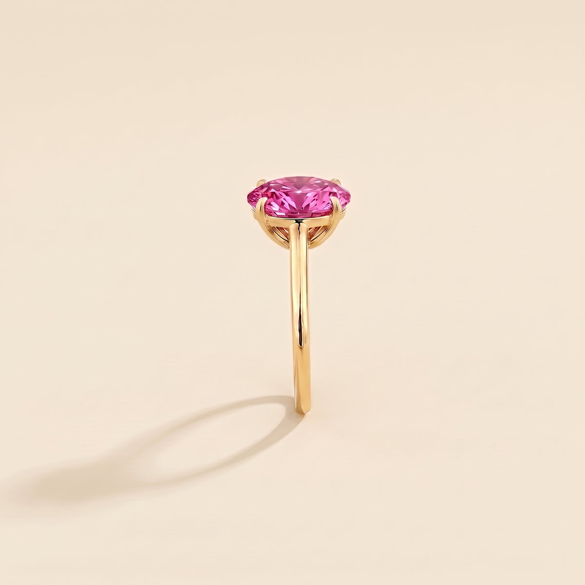 Lyra Oval Shape Vivid Pink Sapphire Cathedral Solitaire Ring side edge