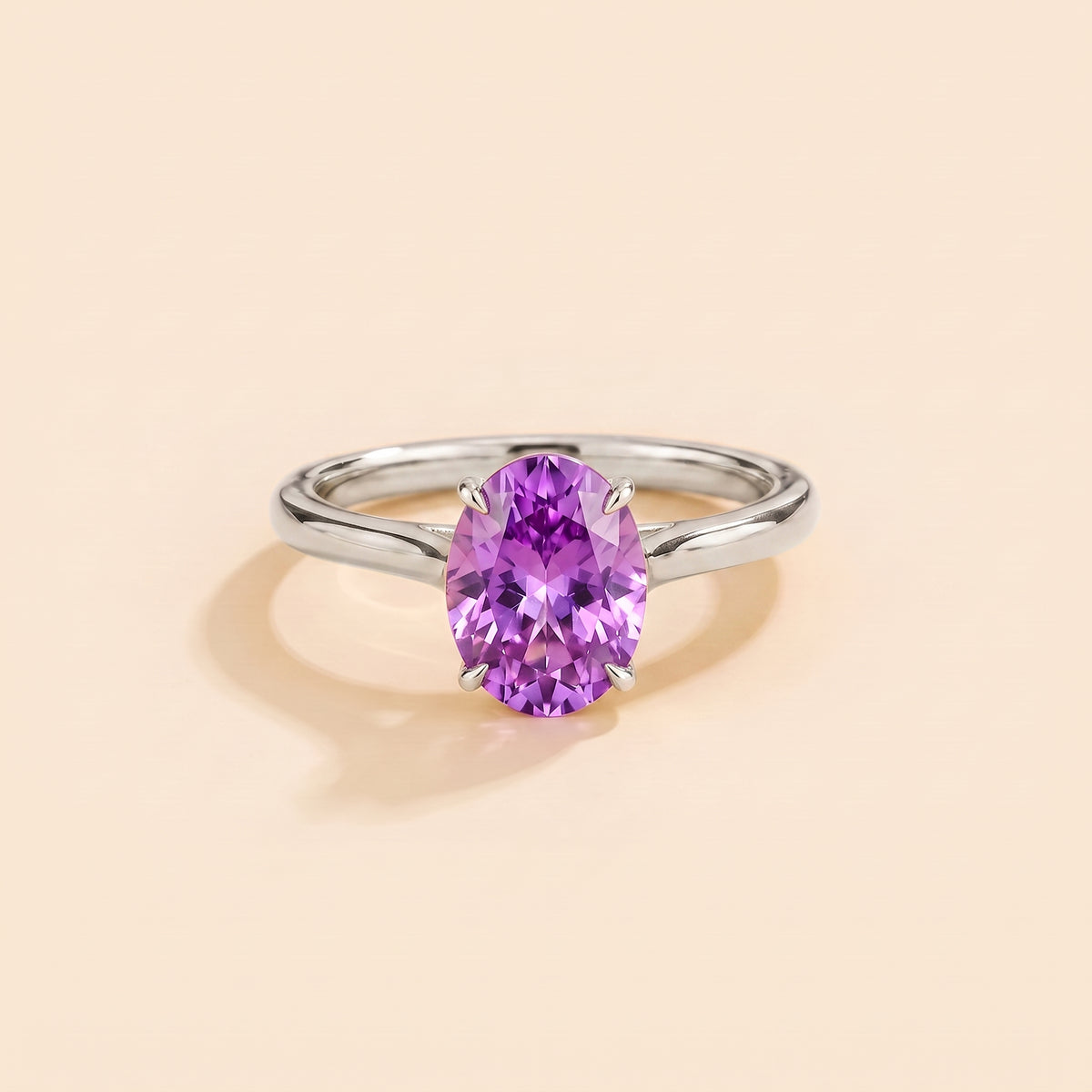 Lyra Oval Shape Purple Sapphire Cathedral Solitaire Ring front