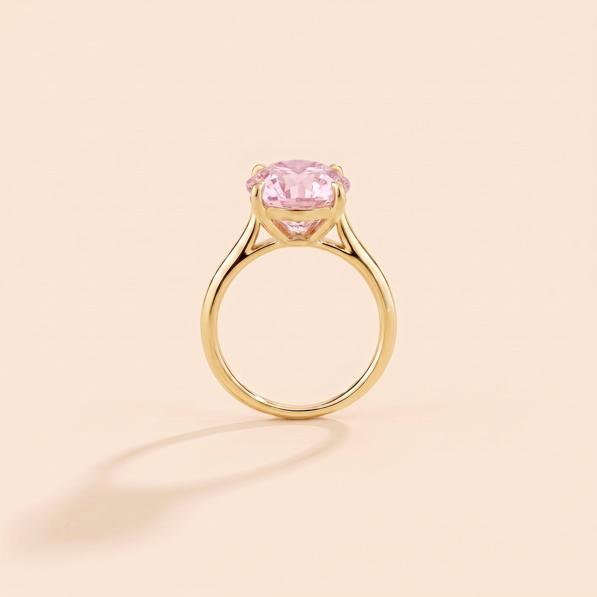 Iris Cushion Shape Pastel Pink Sapphire Cathedral Solitaire Ring side profile
