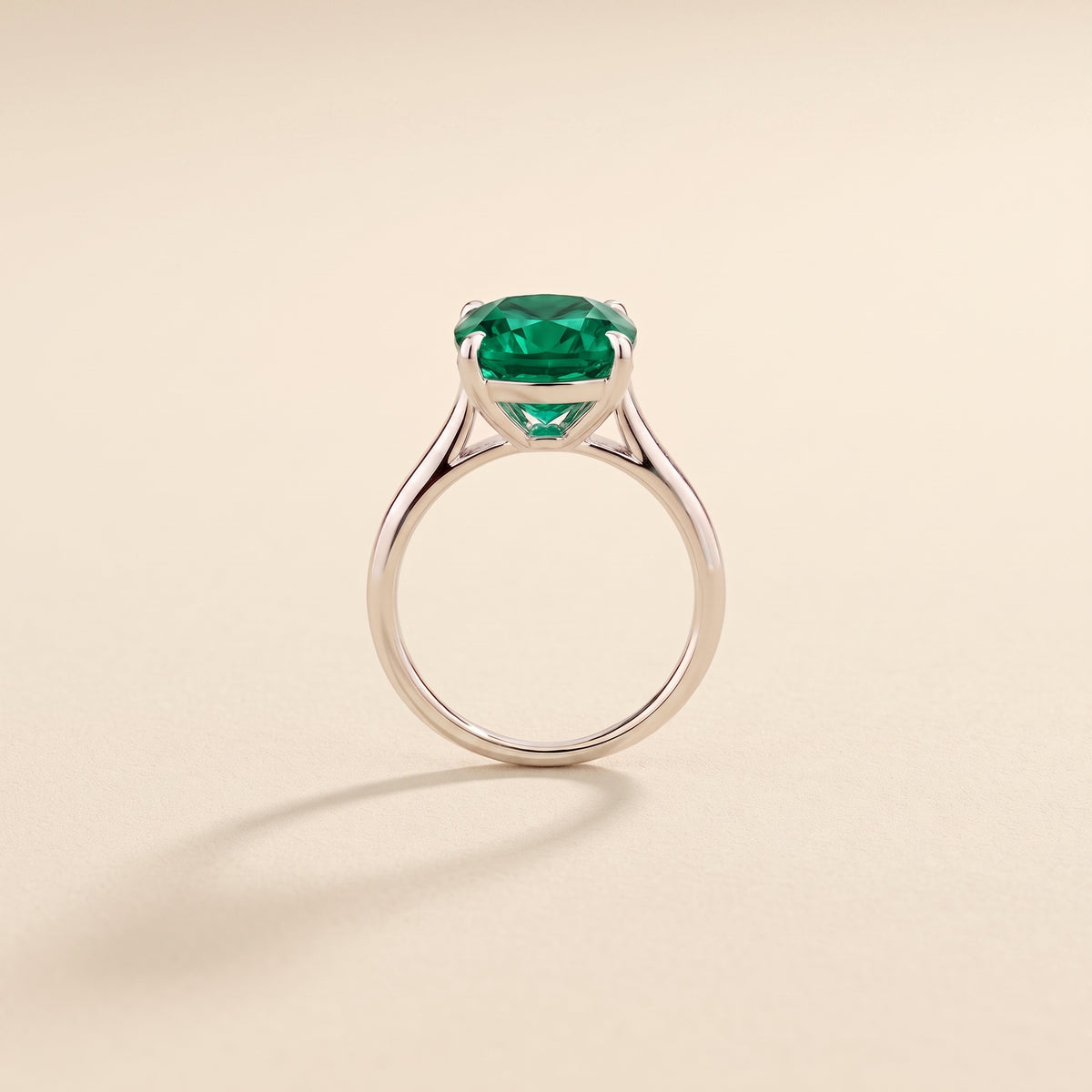 Iris Cushion Shape Emerald Cathedral Solitaire Ring side profile