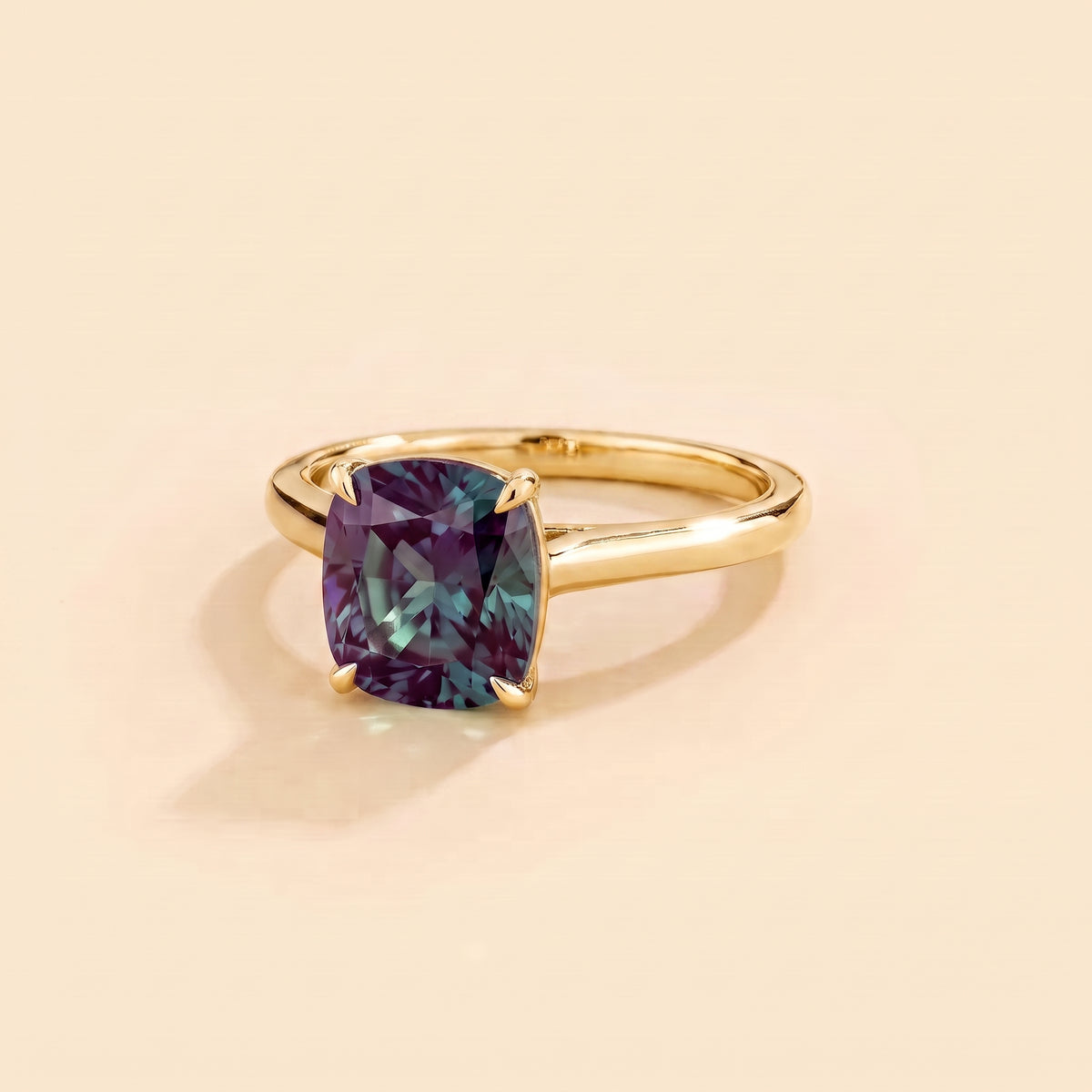 Iris Cushion Shape Alexandrite Cathedral Solitaire Ring three quarter