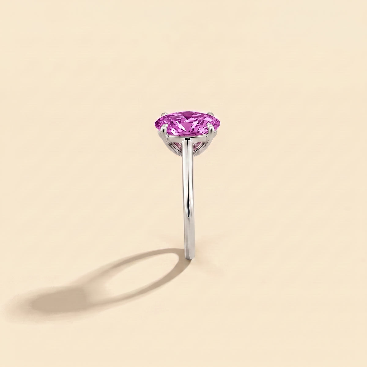 Lyra Oval Shape Purple Sapphire Cathedral Solitaire Ring side edge