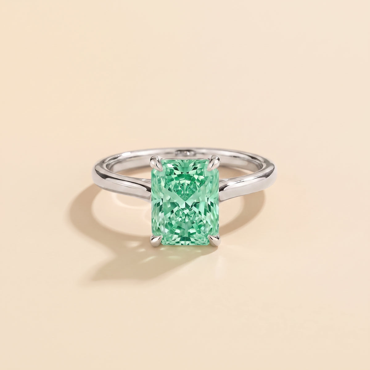 Clair Radiant Shape Green Sapphire Cathedral Solitaire Ring front