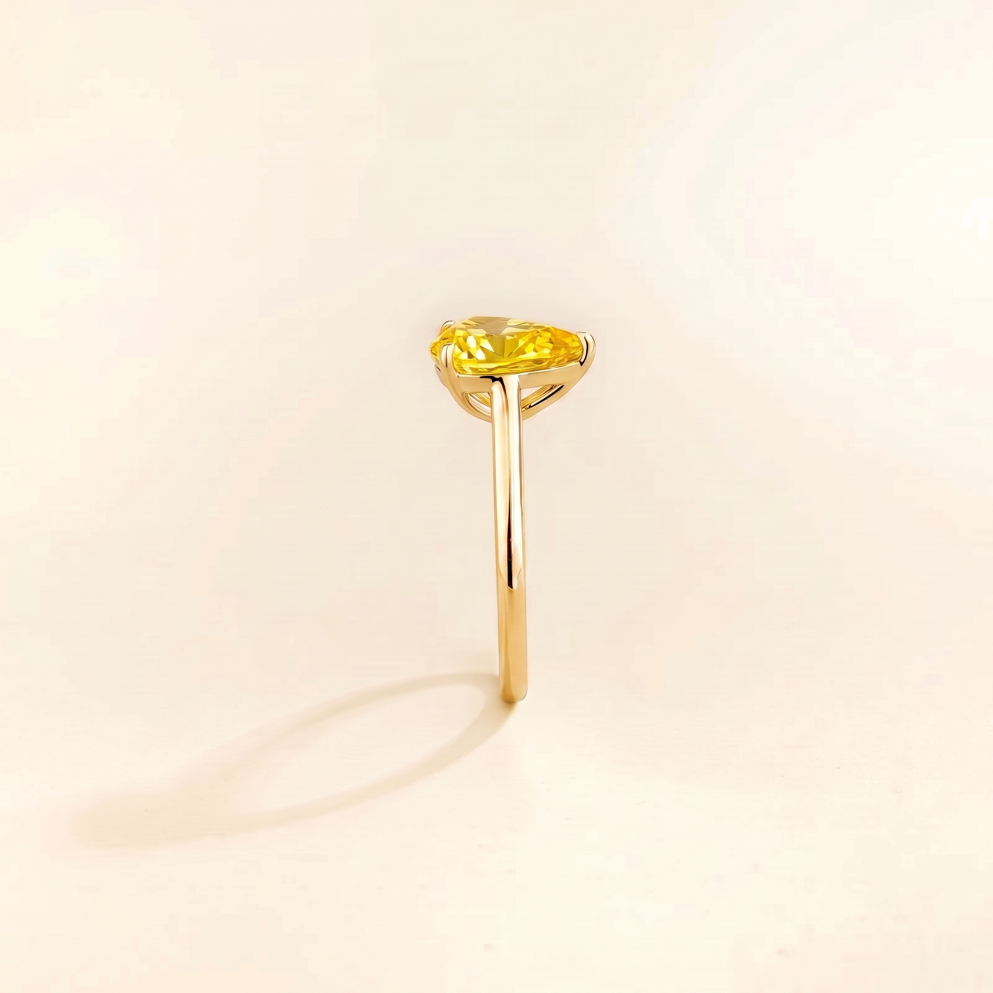 Pandal Pear Shape Yellow Sapphire Cathedral Solitaire Ring in Gold