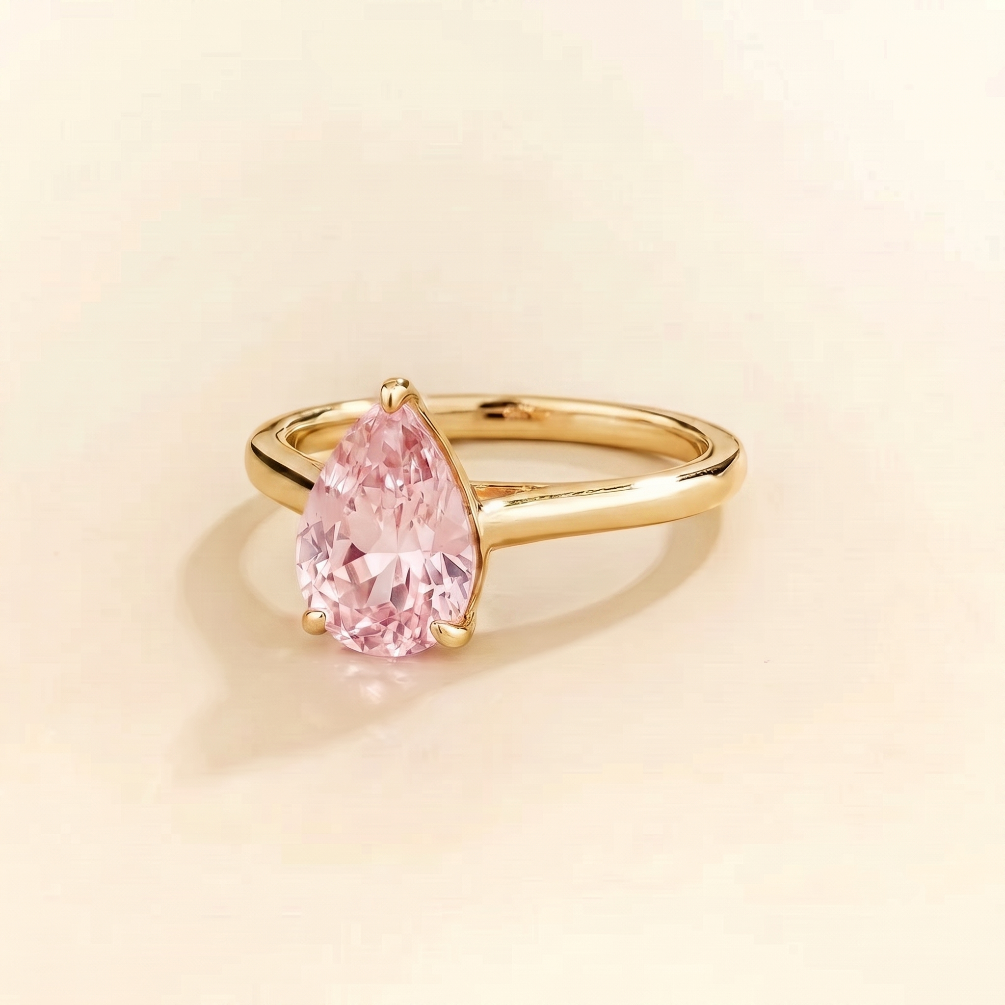 Pandal Pear Shape Pastel Pink Sapphire Cathedral Solitaire Ring three quarter