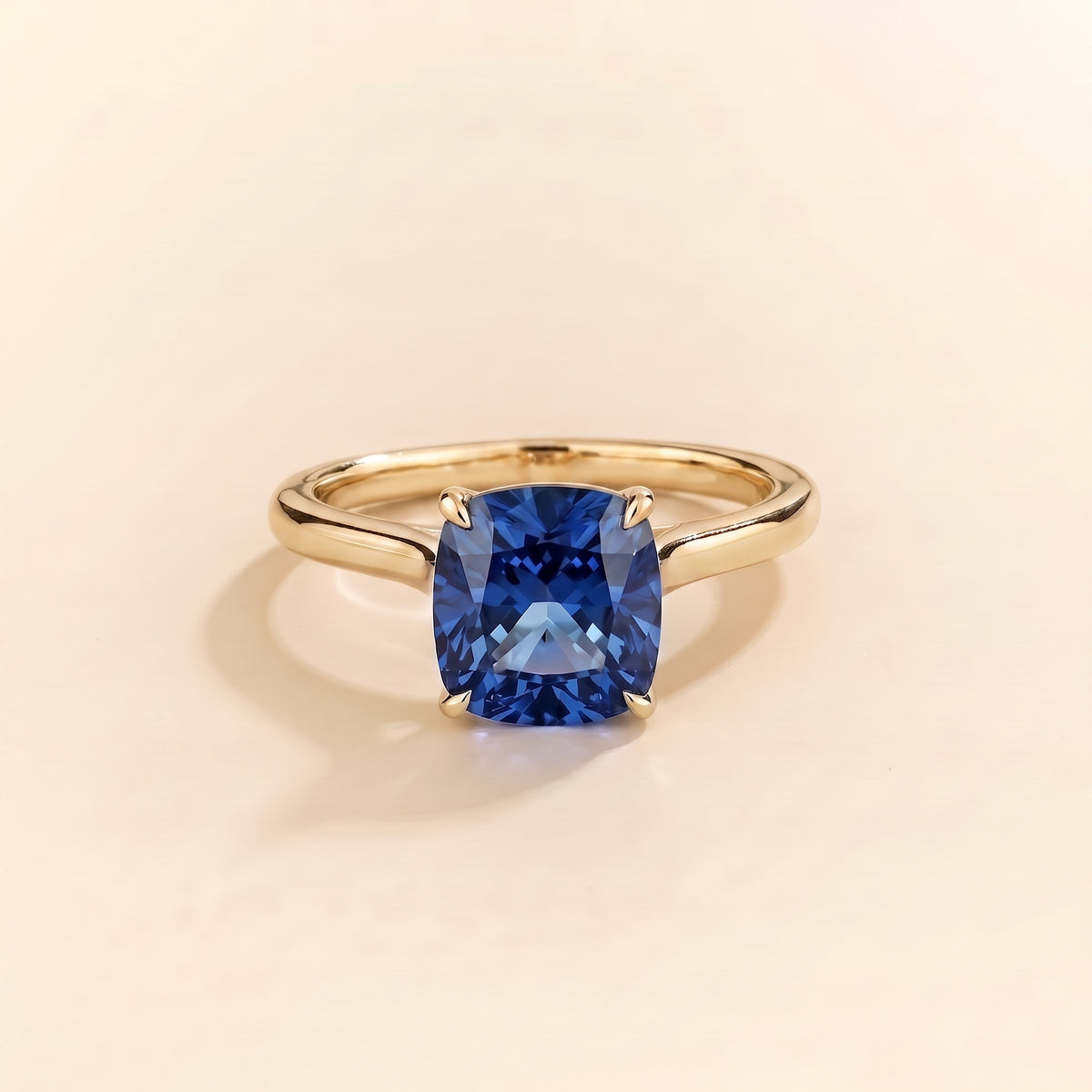 Iris Cushion Shape Blue Sapphire Cathedral Solitaire Ring front
