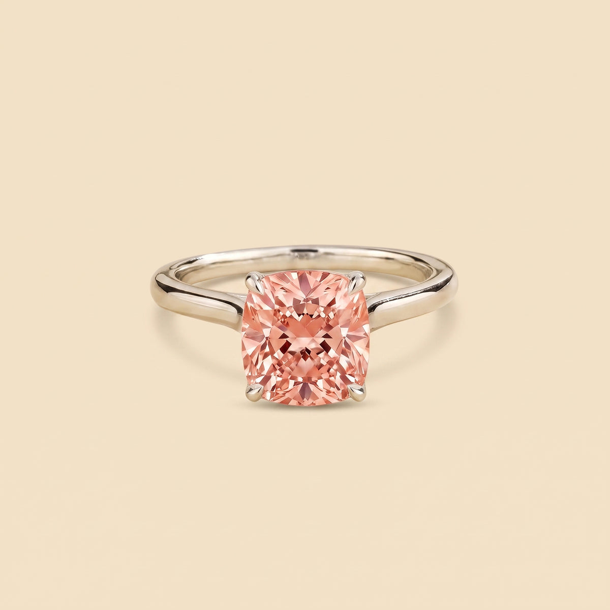 Iris Cushion Shape Padparadscha Sapphire Cathedral Solitaire Ring front