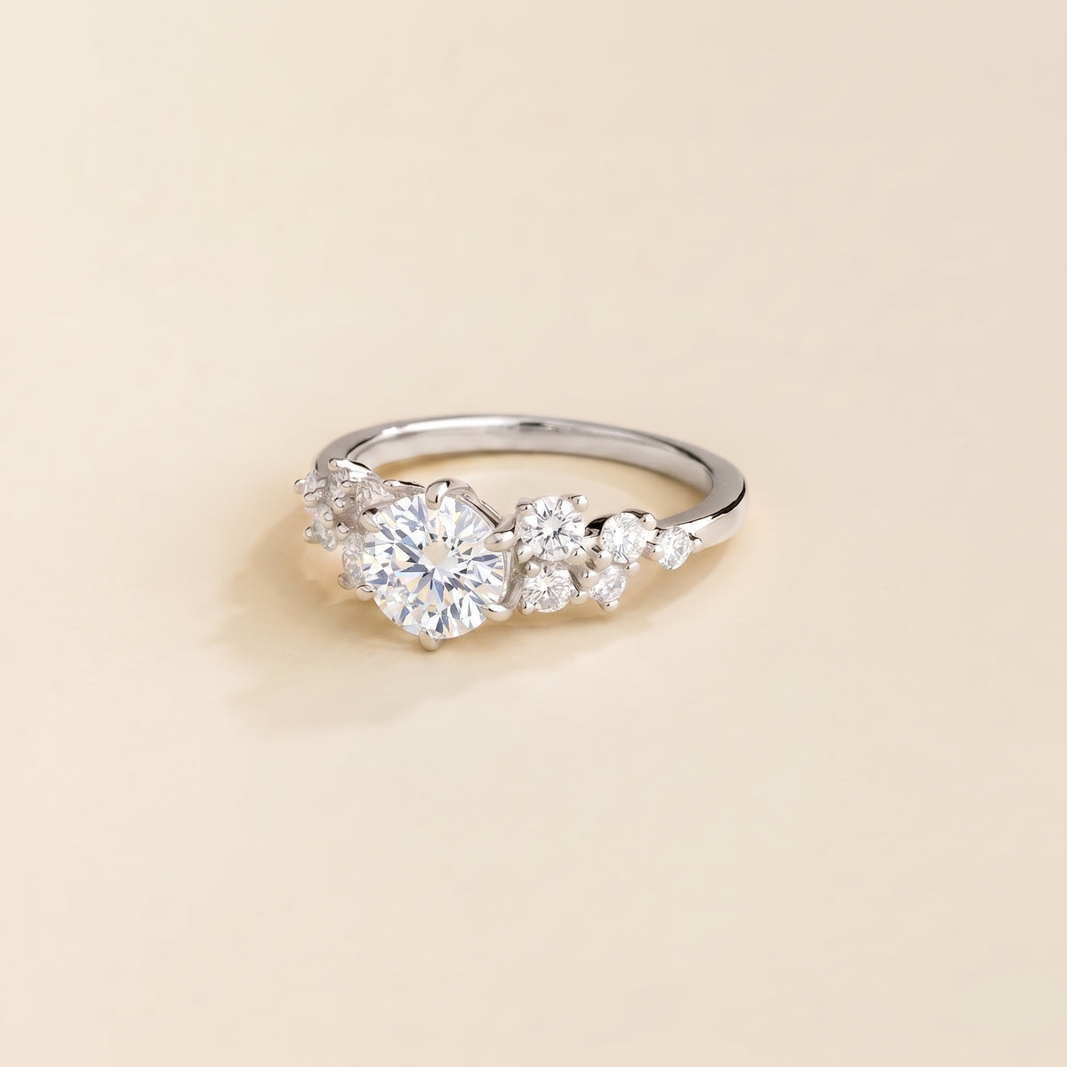 Floret Diamond Round & Diamond Cluster Ring in White Gold