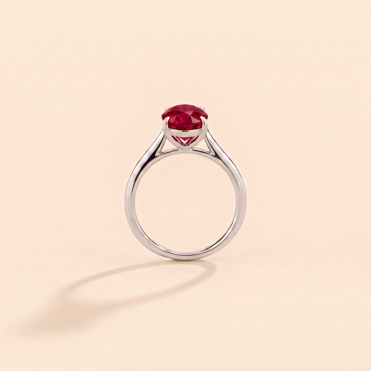 Lyra Oval Shape Ruby Cathedral Solitaire Ring side profile