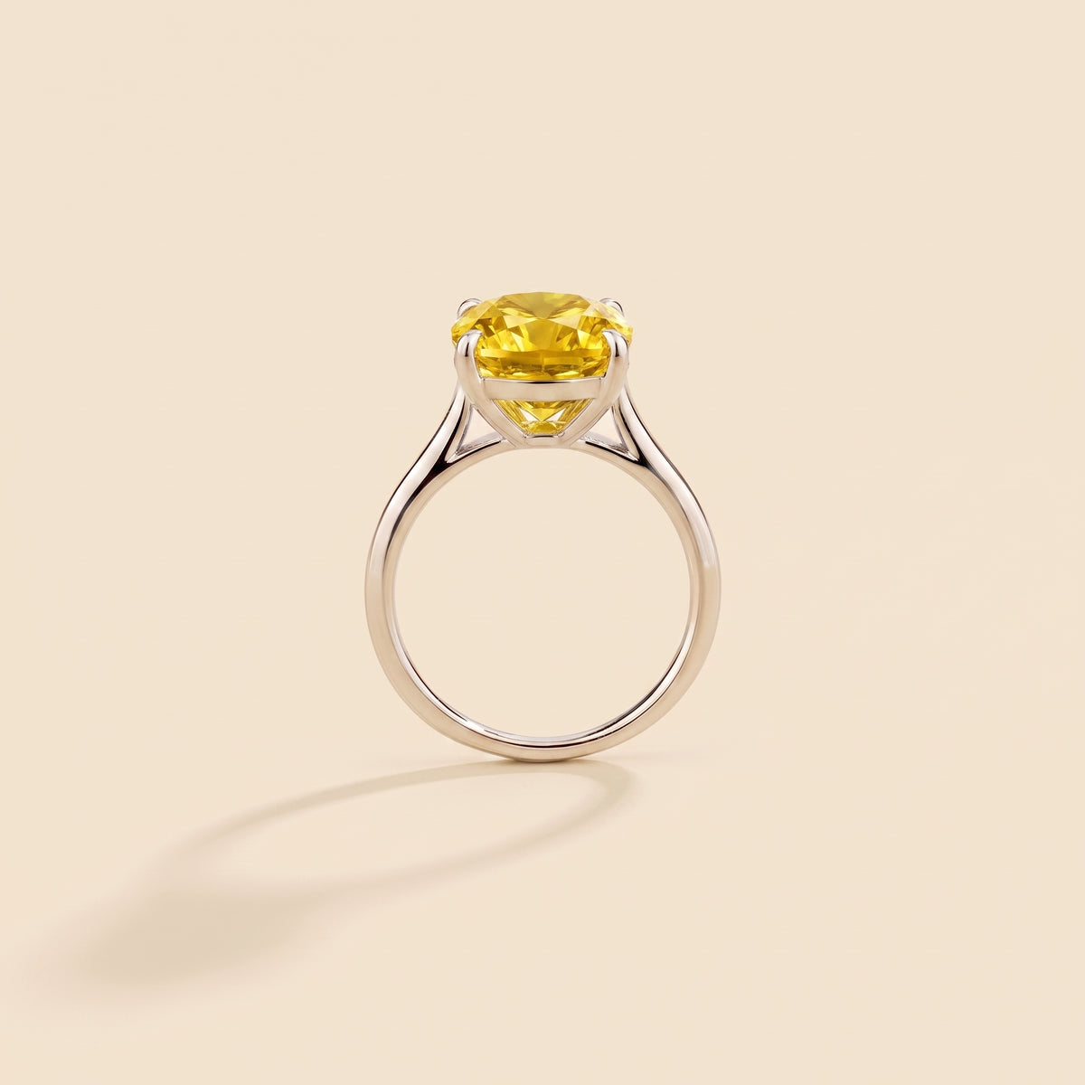 Iris Cushion Shape Yellow Sapphire Cathedral Solitaire Ring side profile