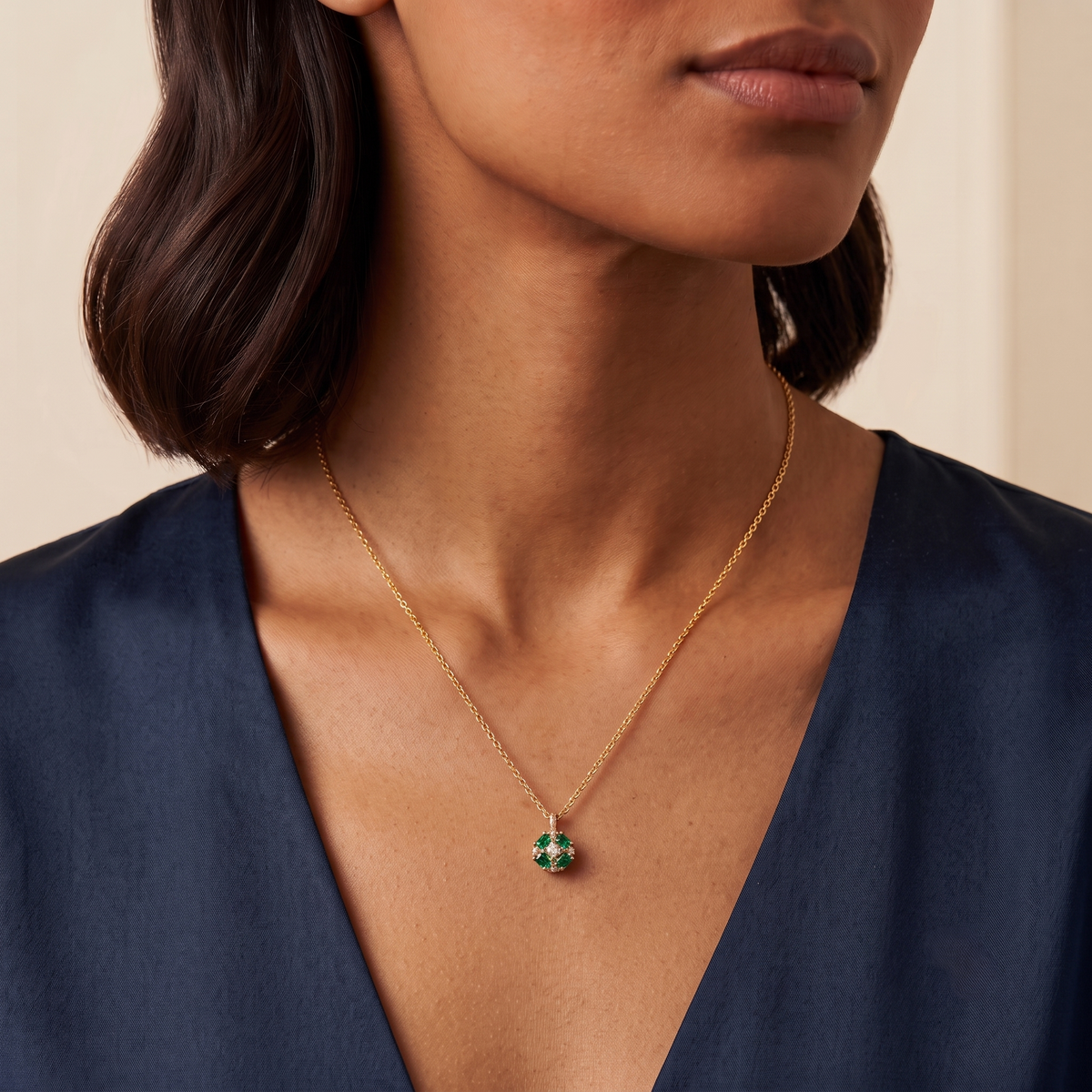 Oval-cut Emerald & Diamond Pendant Necklace in Gold