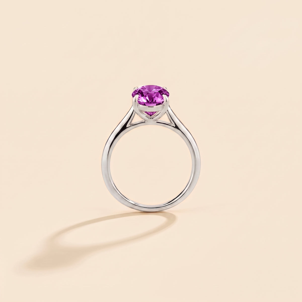 Lyra Oval Shape Purple Sapphire Cathedral Solitaire Ring side profile