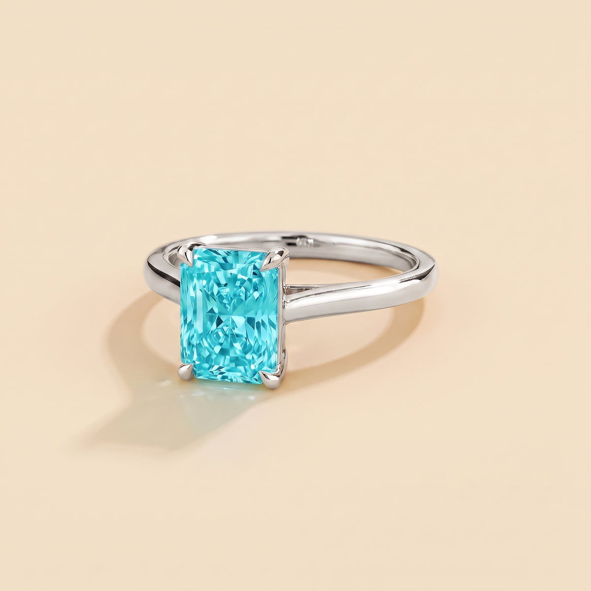 Clair Radiant Shape Paraiba Cathedral Solitaire Ring three quarters