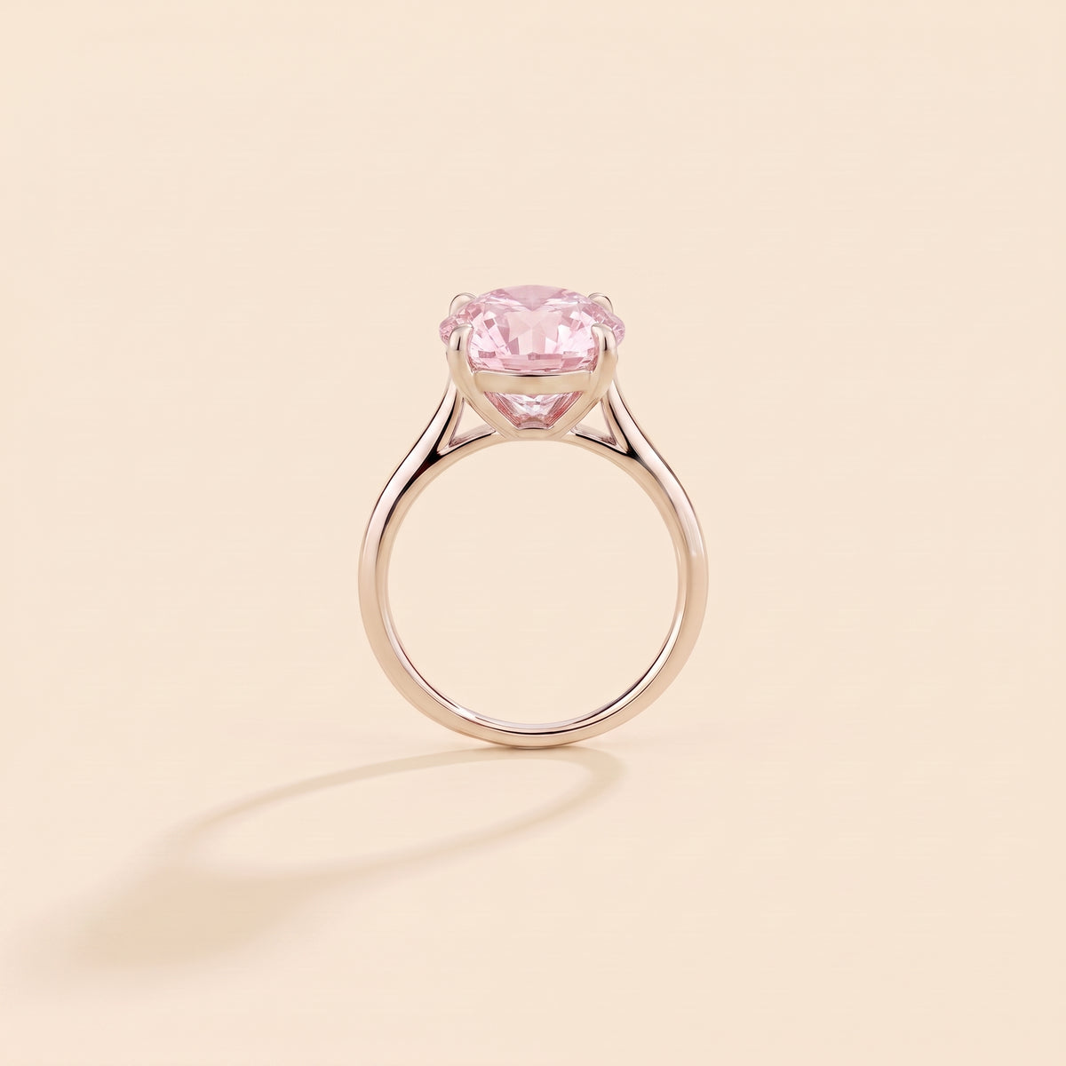 Iris Cushion Shape Pastel Pink Sapphire Cathedral Solitaire Ring side profile