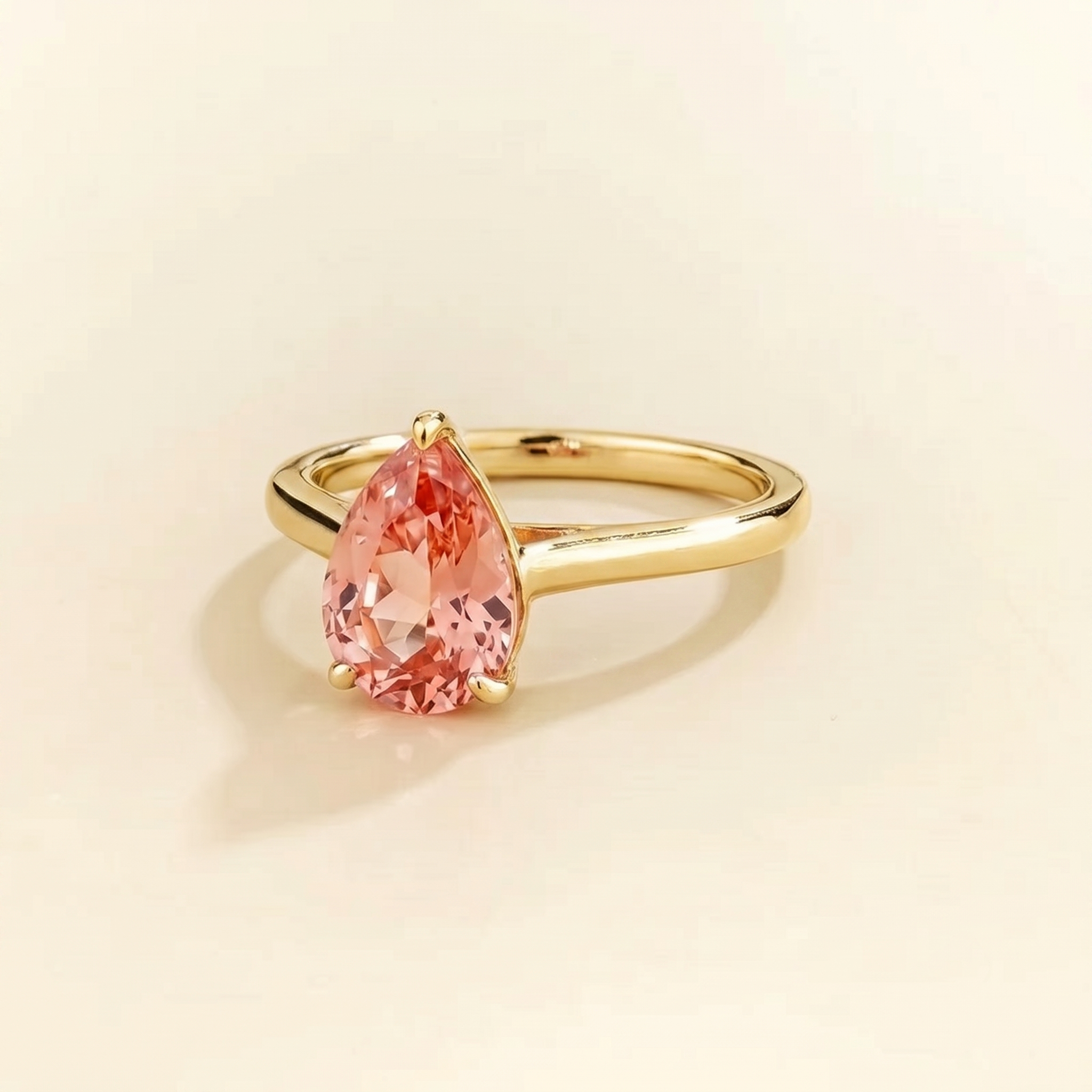 Pandal Pear Shape Padparadscha Sapphire Cathedral Solitaire Ring three quarter