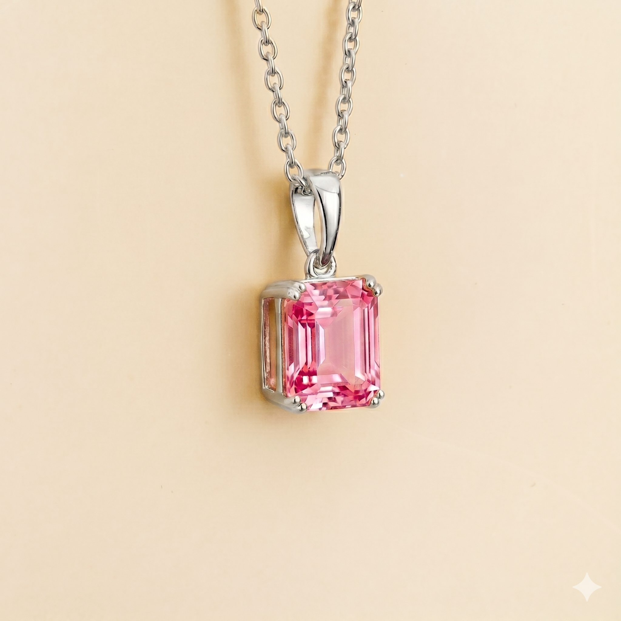 Thamani Pink Sapphire Emerald-Cut Solitaire Pendant Necklace in White Gold