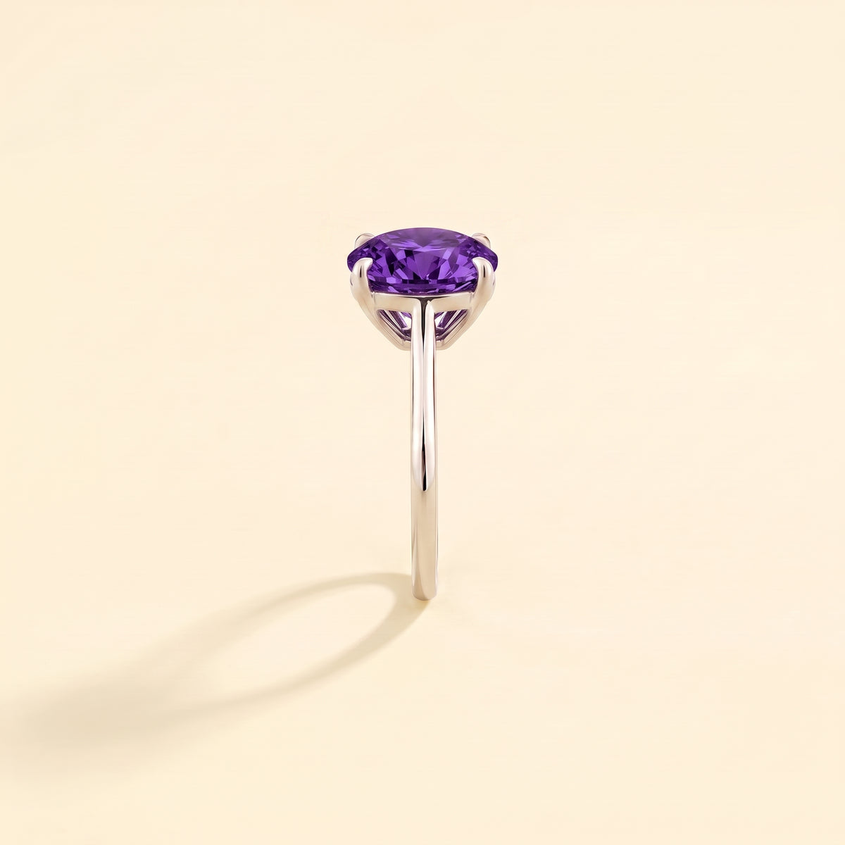 Iris Cushion Shape Purple Sapphire Cathedral Solitaire Ring side edge