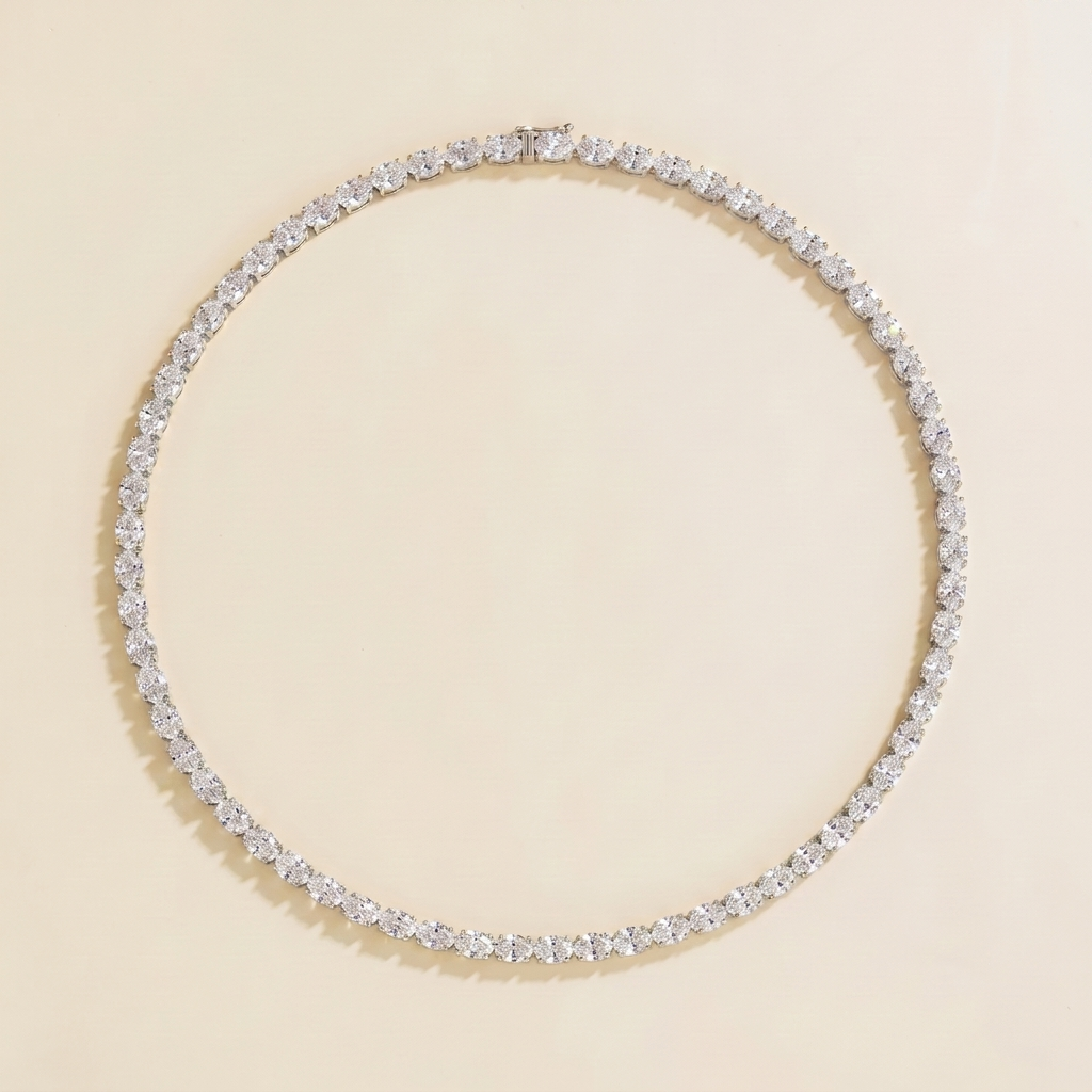 Salto Diamond Oval Tennis Necklace in White Gold