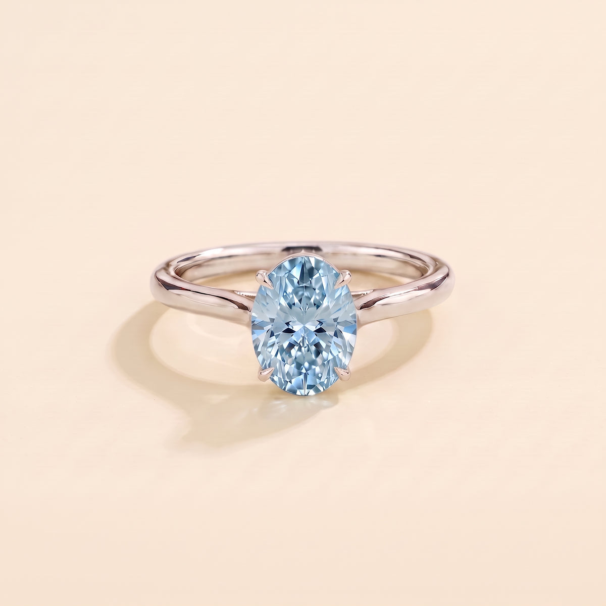 Lyra Oval Shape Aquamarine Cathedral Solitaire Ring front