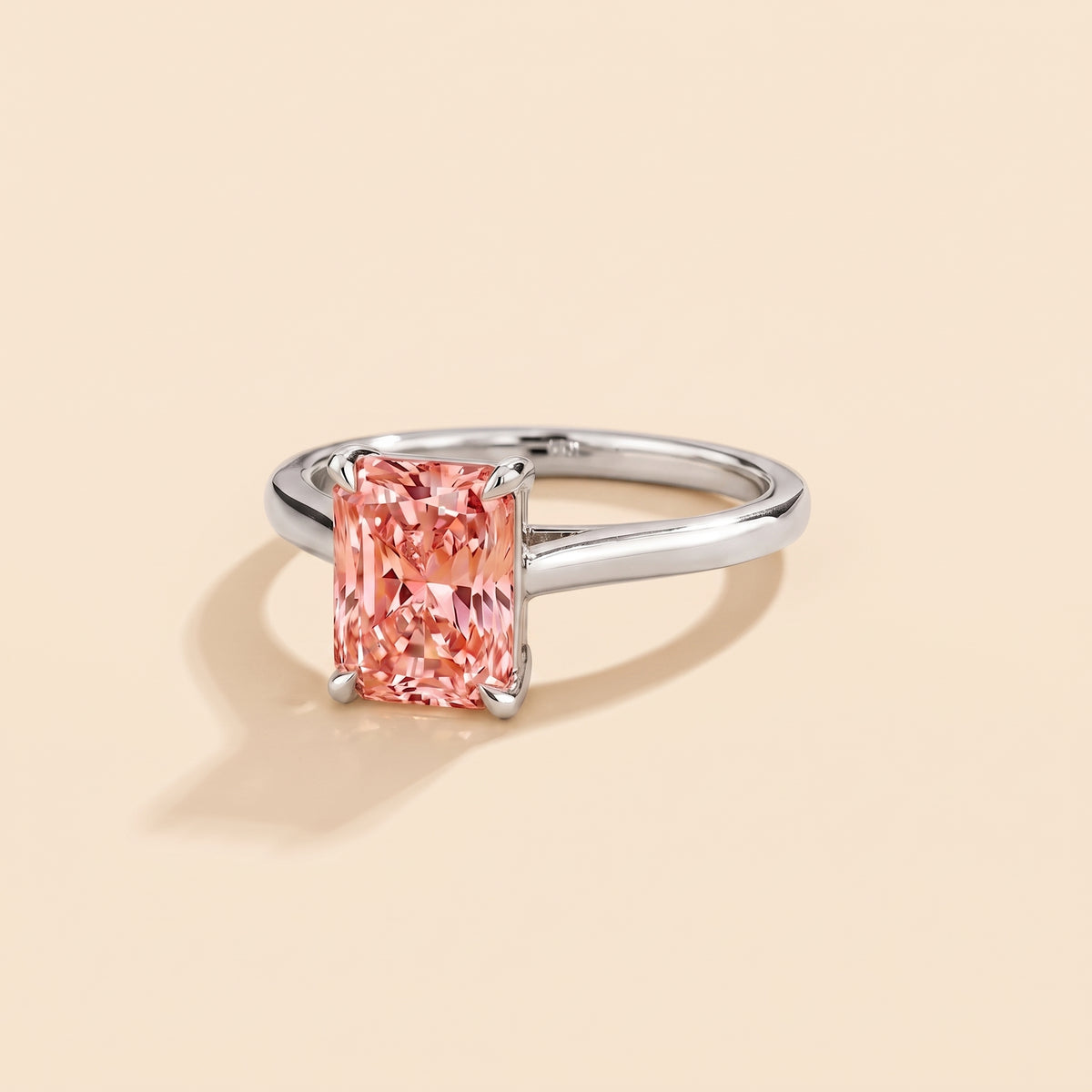 Clair Radiant Shape Padparadscha Sapphire Cathedral Solitaire three quarters