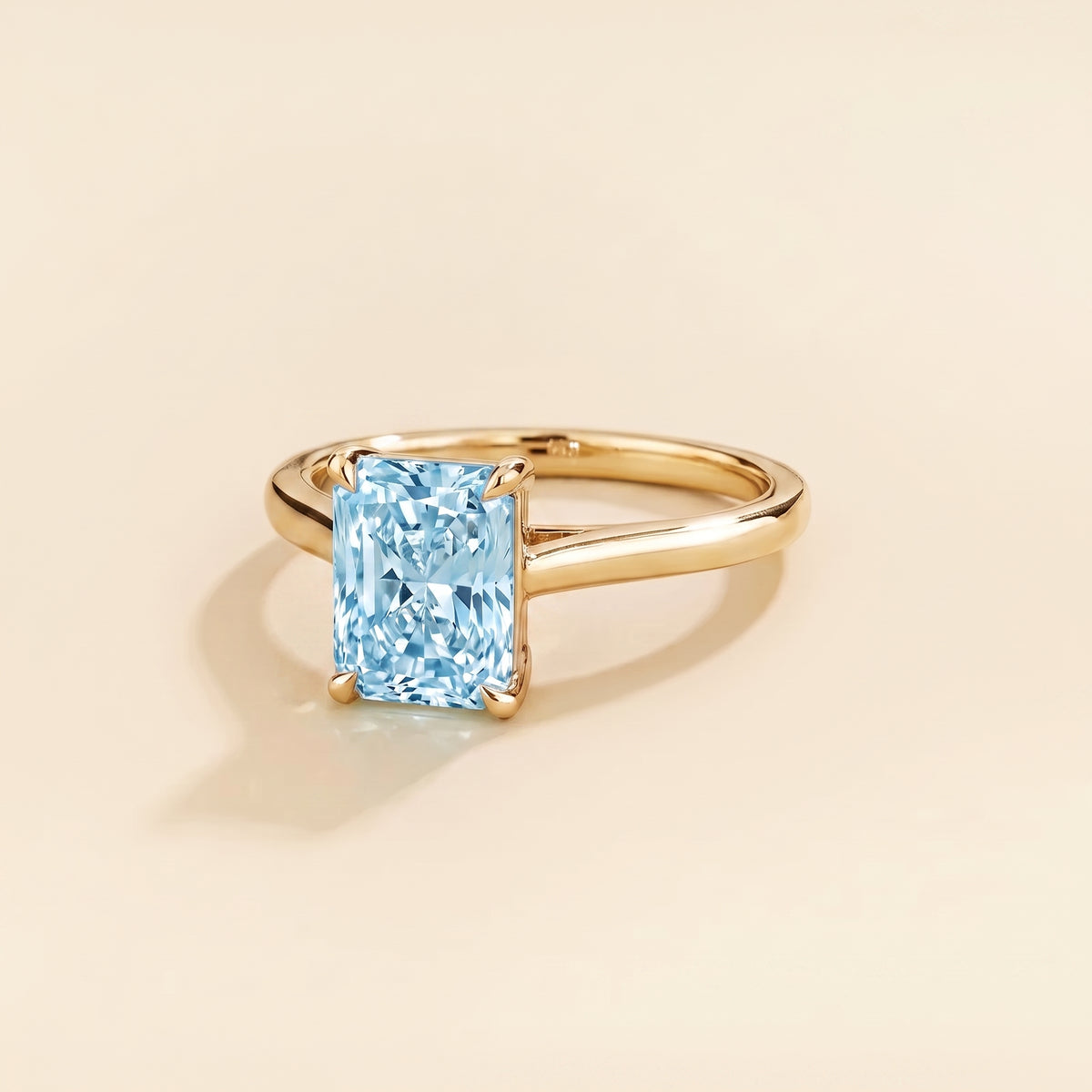 Clair Radiant Shape Aquamarine Cathedral Solitaire Ring three quarter
