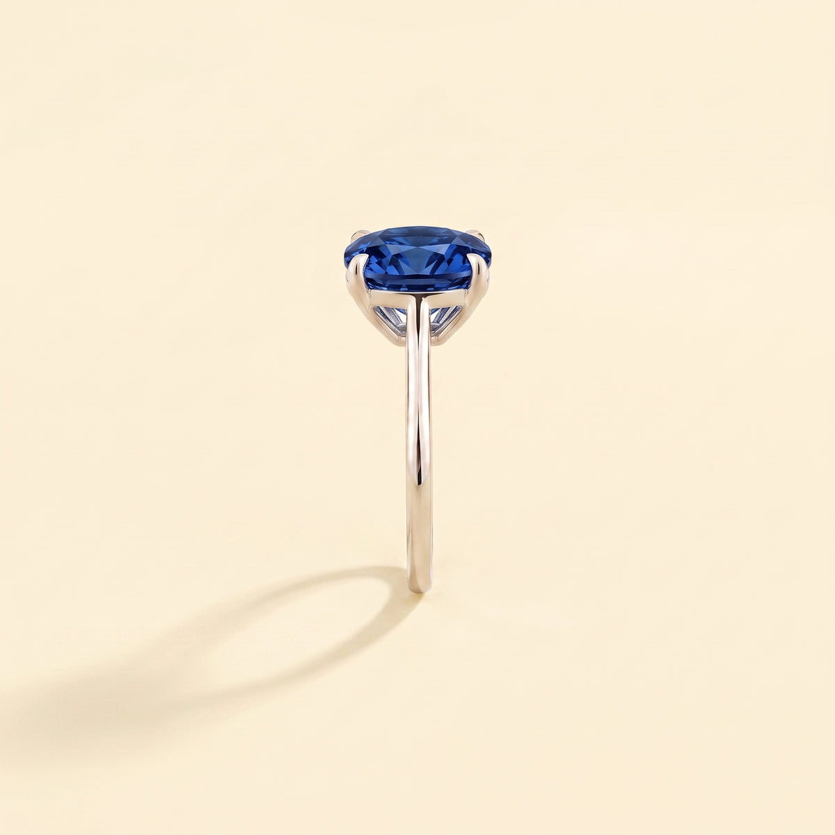 Pandal Cushion Shape Blue Sapphire Cathedral Solitaire Ring side edge