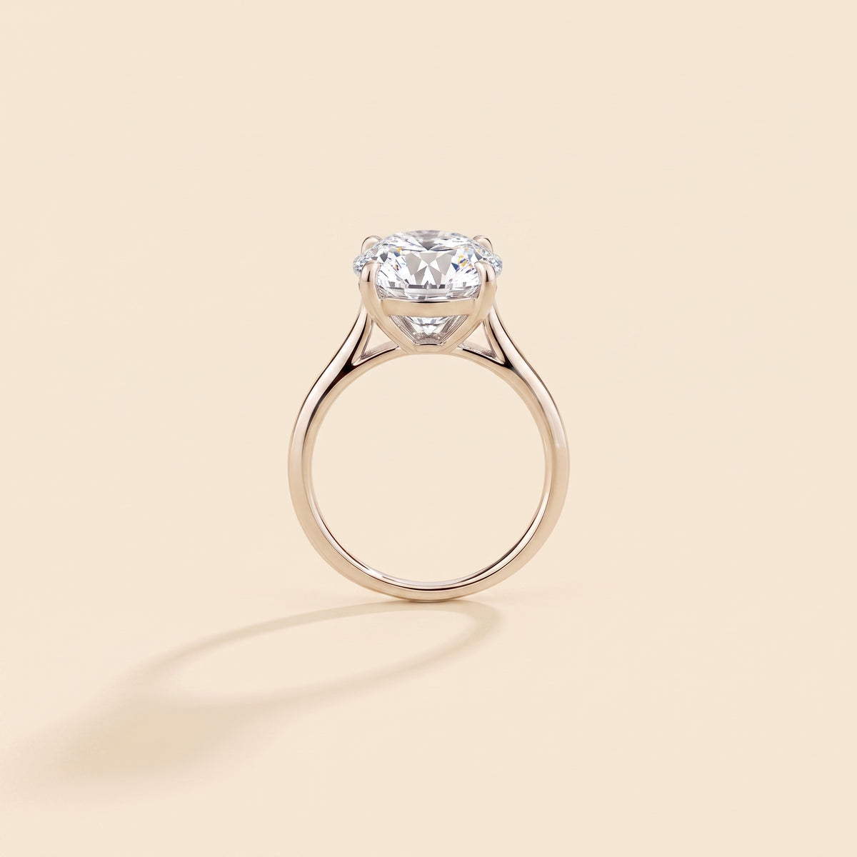 Cushion Shape Diamond Cathedral Solitaire Ring in White Gold