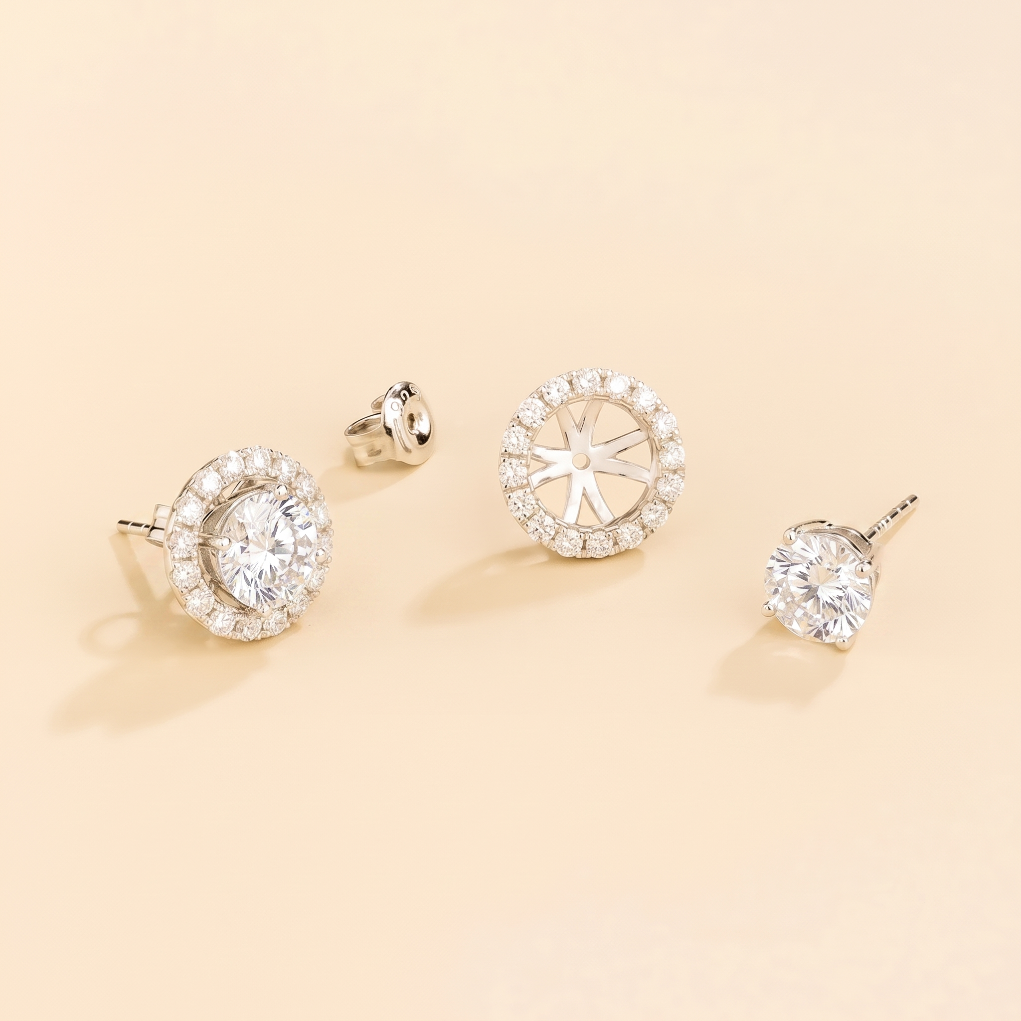 Floret Diamond Halo Stud Earrings in White Gold