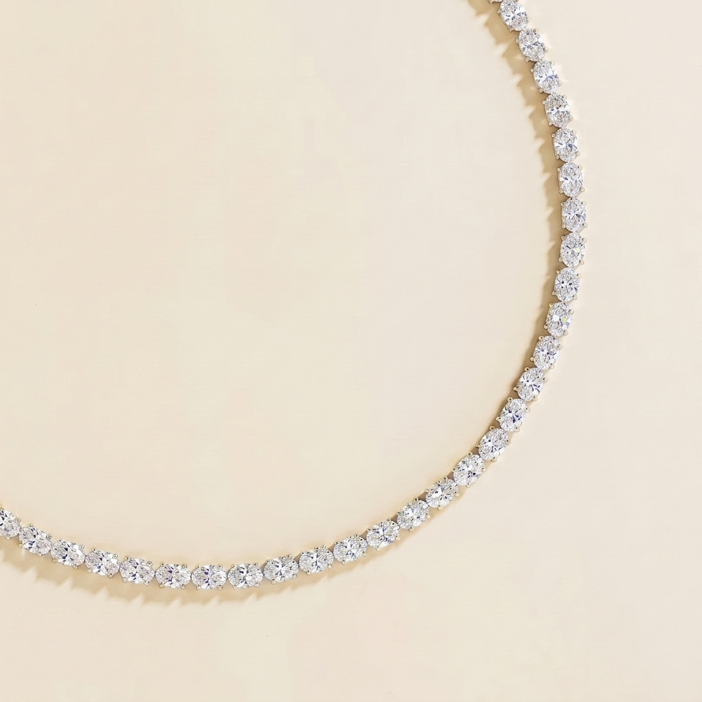 Salto Diamond Oval Tennis Necklace in White Gold