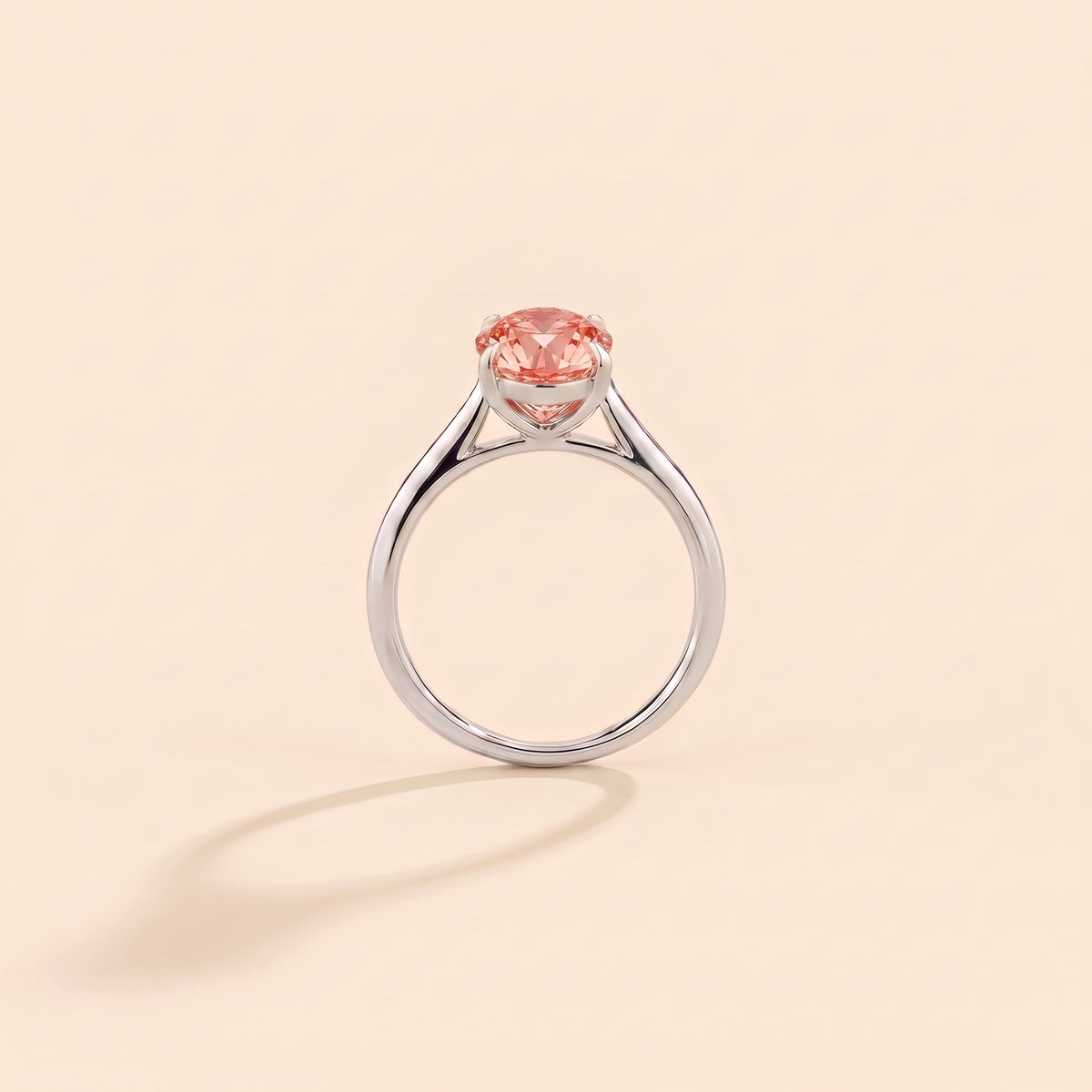 Lyra Oval Shape Padparadscha Sapphire Cathedral Solitaire Ring side profile
